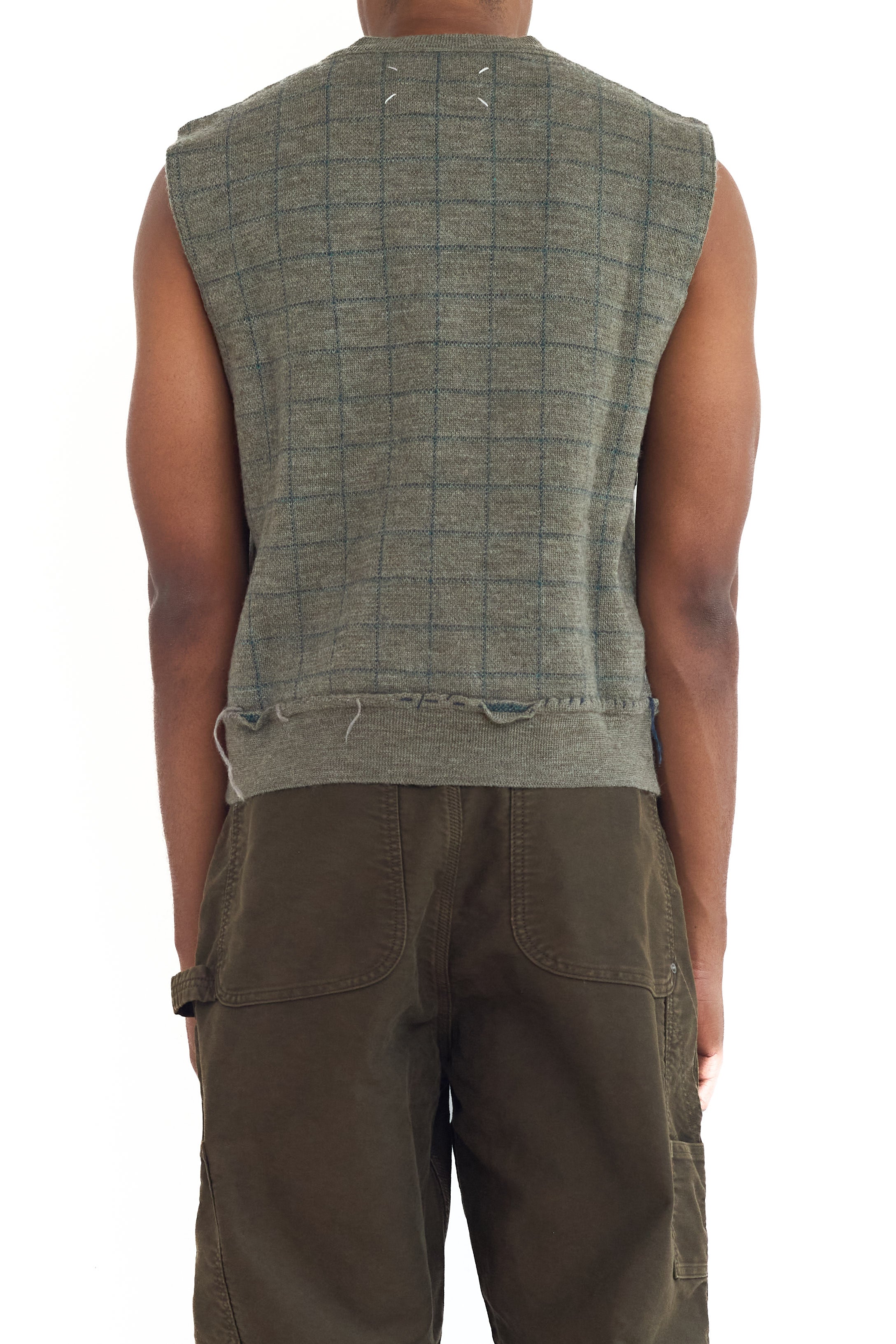 Maison Margiela Check Sleeveless V-Neck Vest Military Green Maison Margiela Check Sleeveless V-Neck Vest Military Green