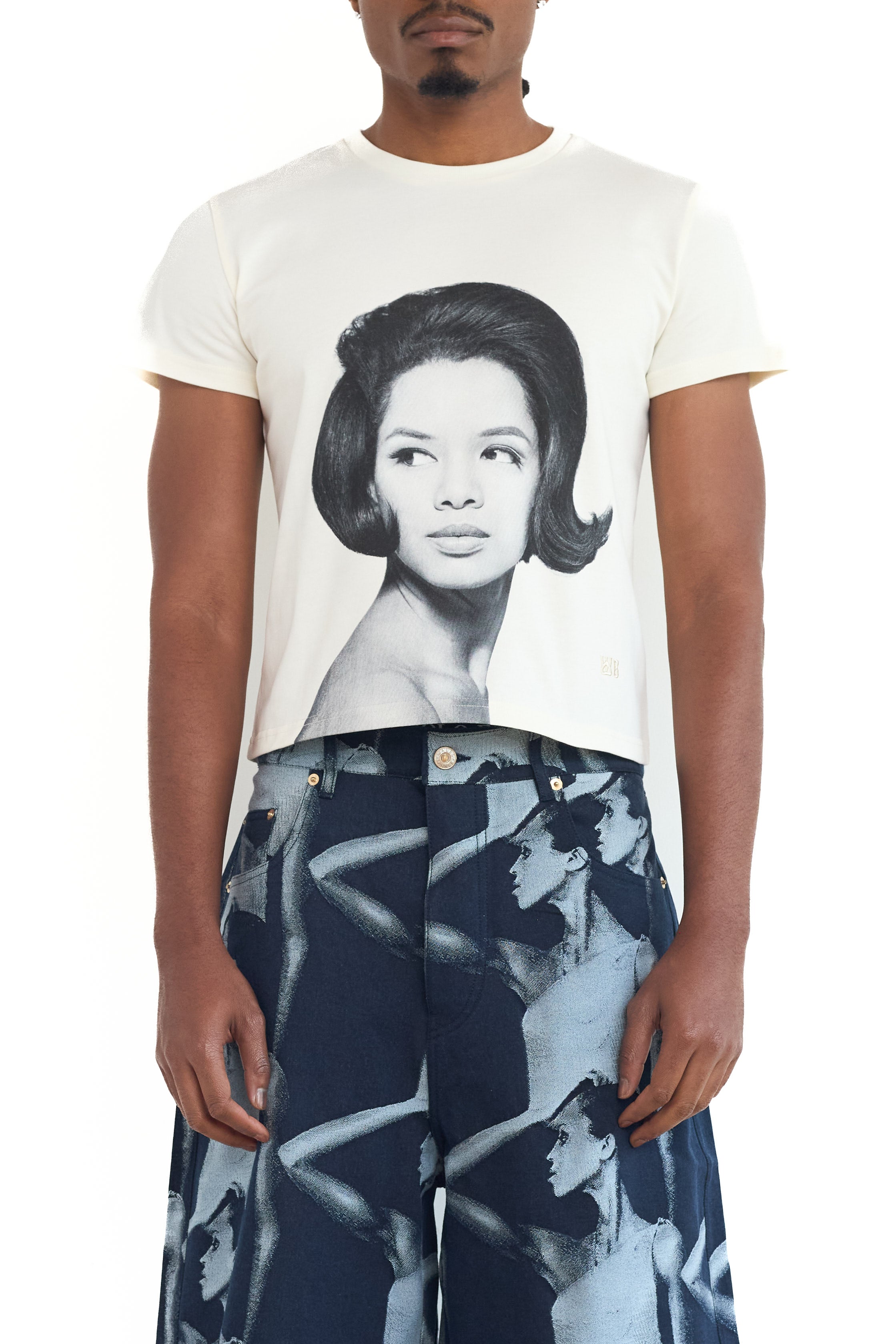 Wales Bonner Selah Cropped T-Shirt Ivory