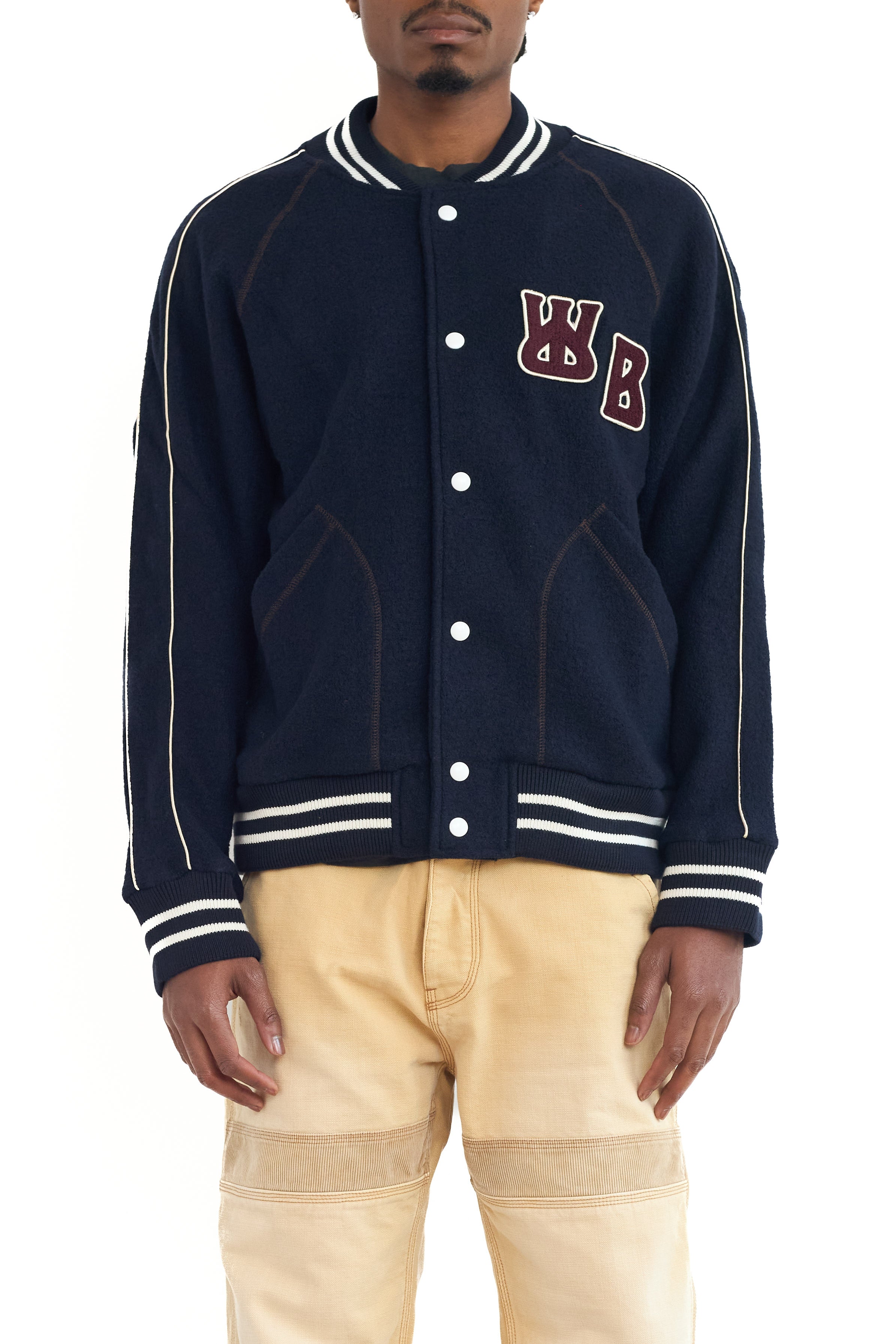 Wales Bonner October Varsity Jacket Navy – ESSXNYC