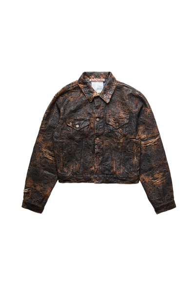 Acne Studios Distressed Denim Jacket With Monogram Coating Brown