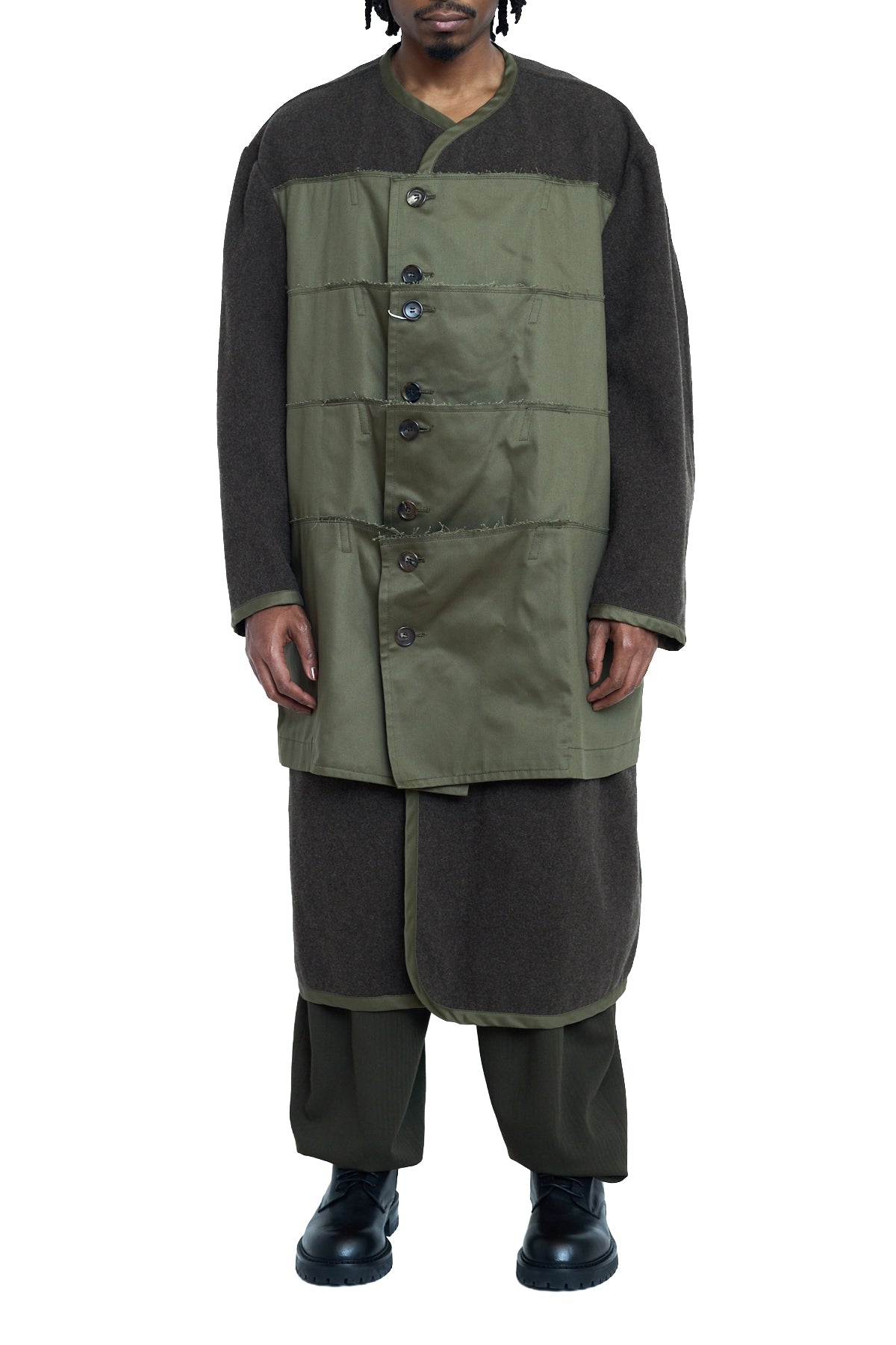 CDG Homme Plus Wool Coat With Cotton Patches 1-Khaki