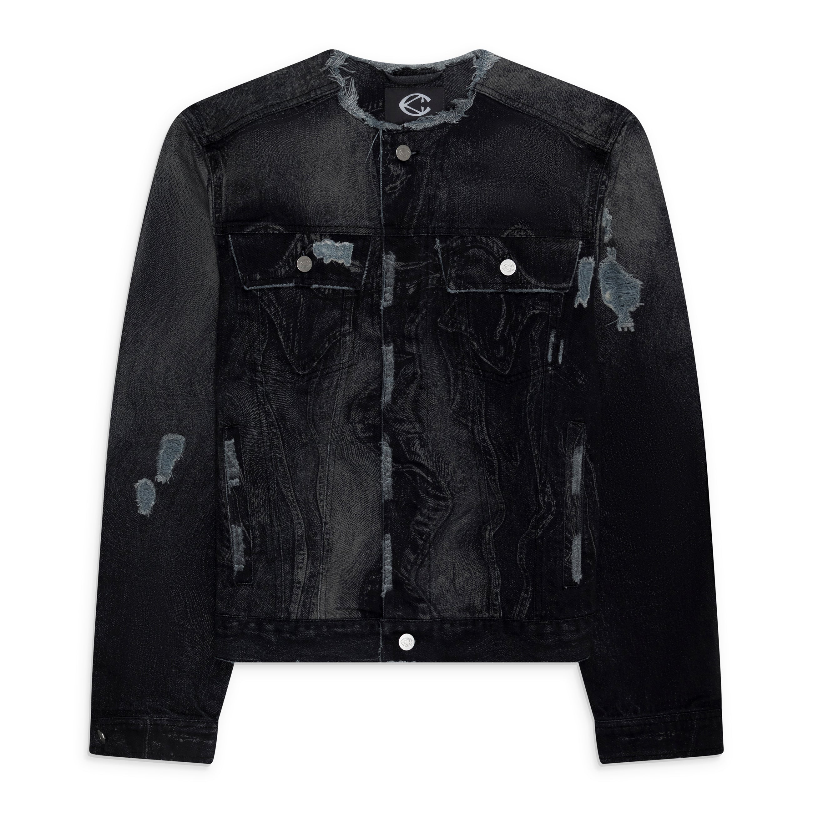 Camper Lab Distorted Print Denim Coat Black - front