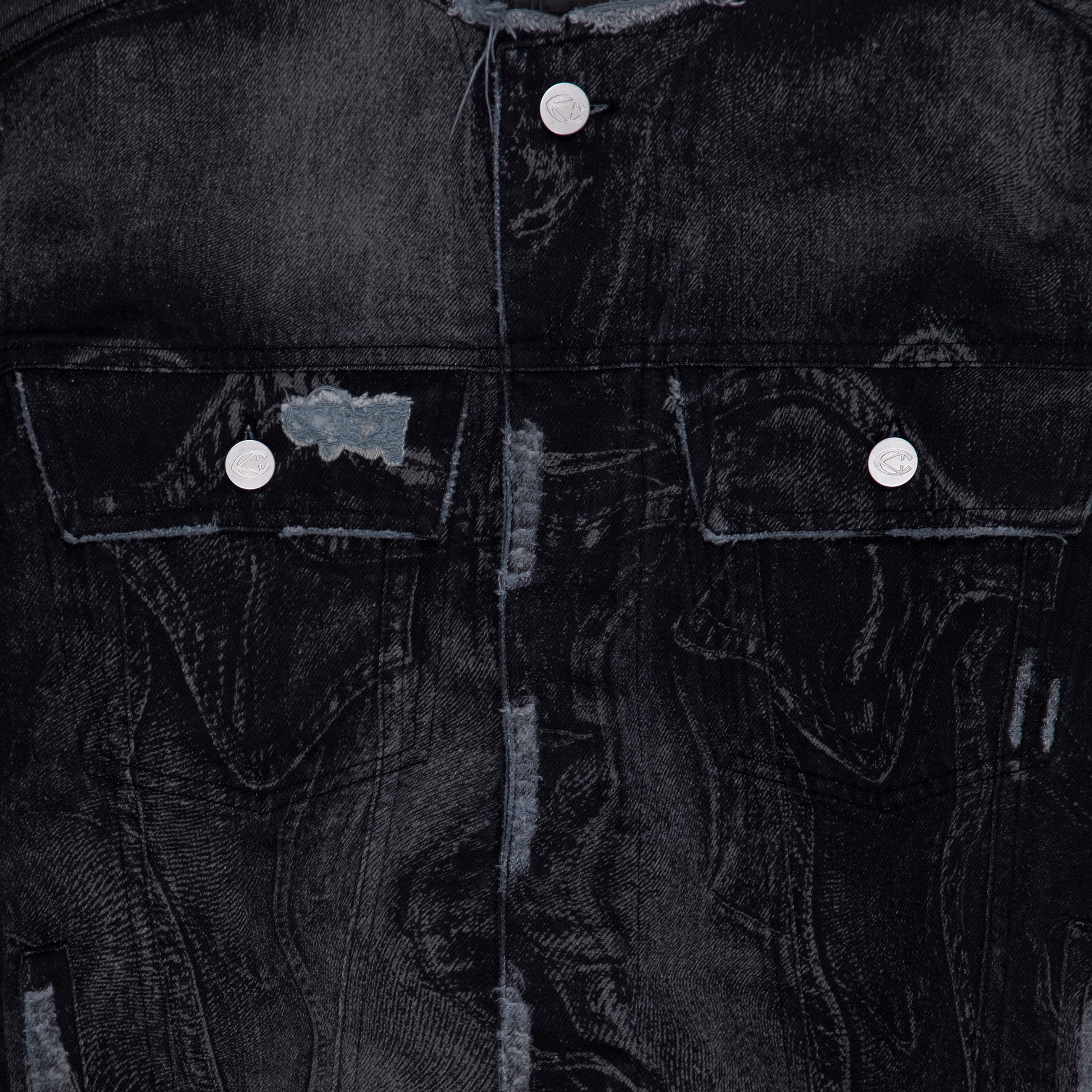 Camper Lab Distorted Print Denim Coat Black - detail