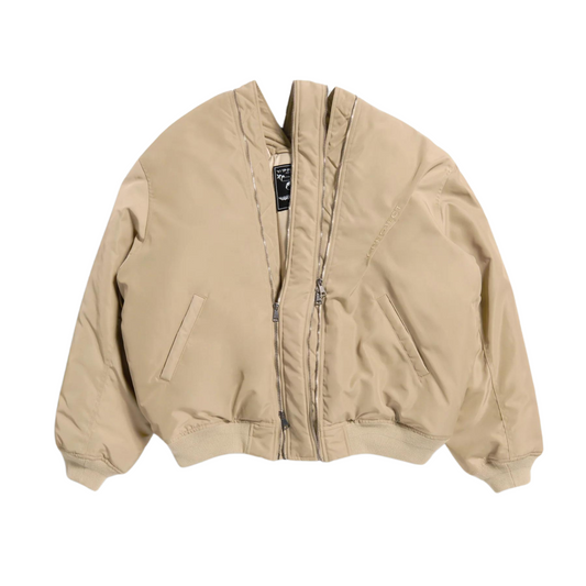 Y/PROJECT DOUBLE ZIP PINCHED LOGO BOMBER JACKET BEIGE