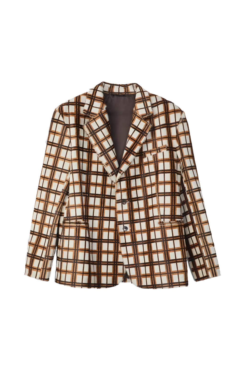 Cream-brown tartan hair-on-leather blazerfront