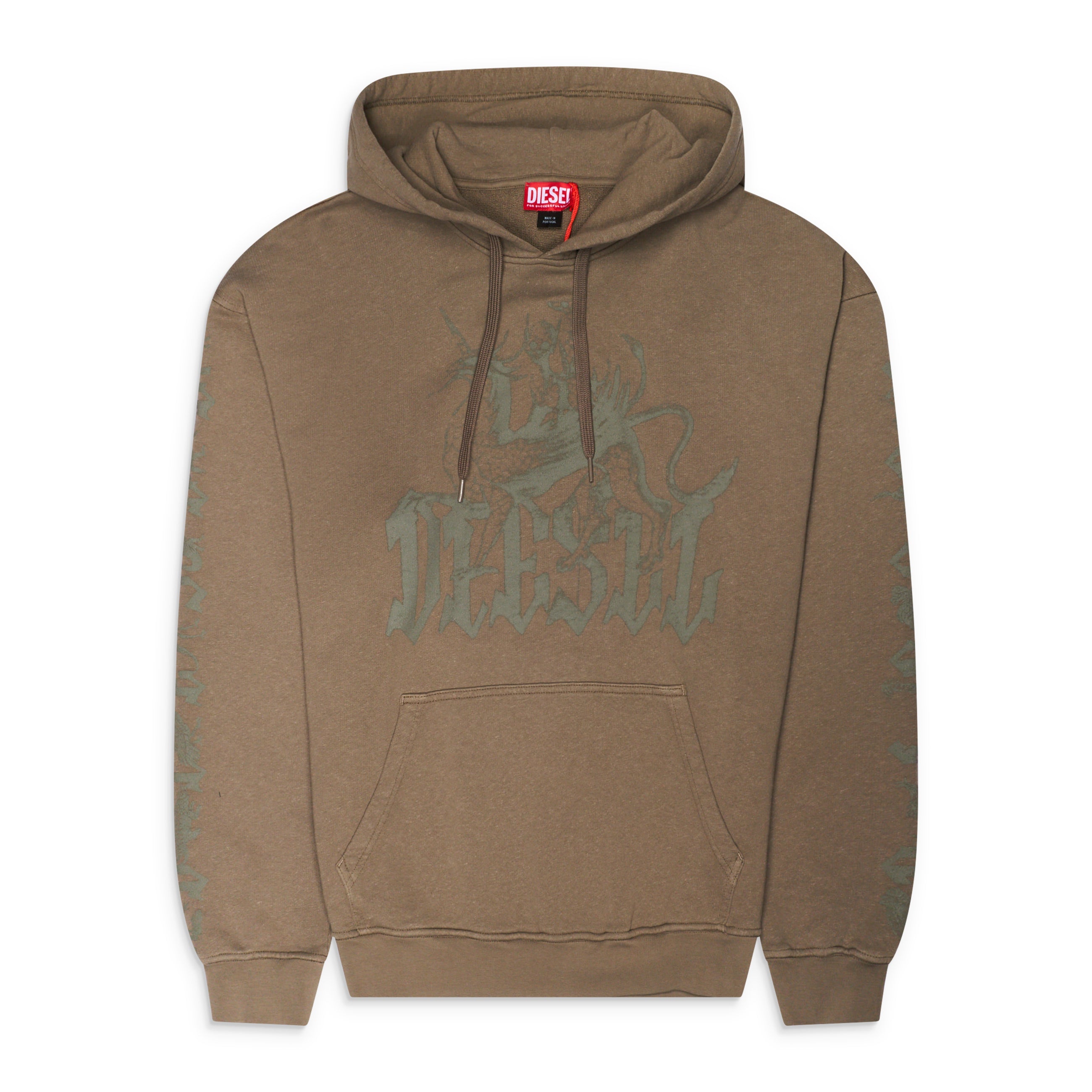 Diesel Treated Cotton Logo Print Hoodie Brown