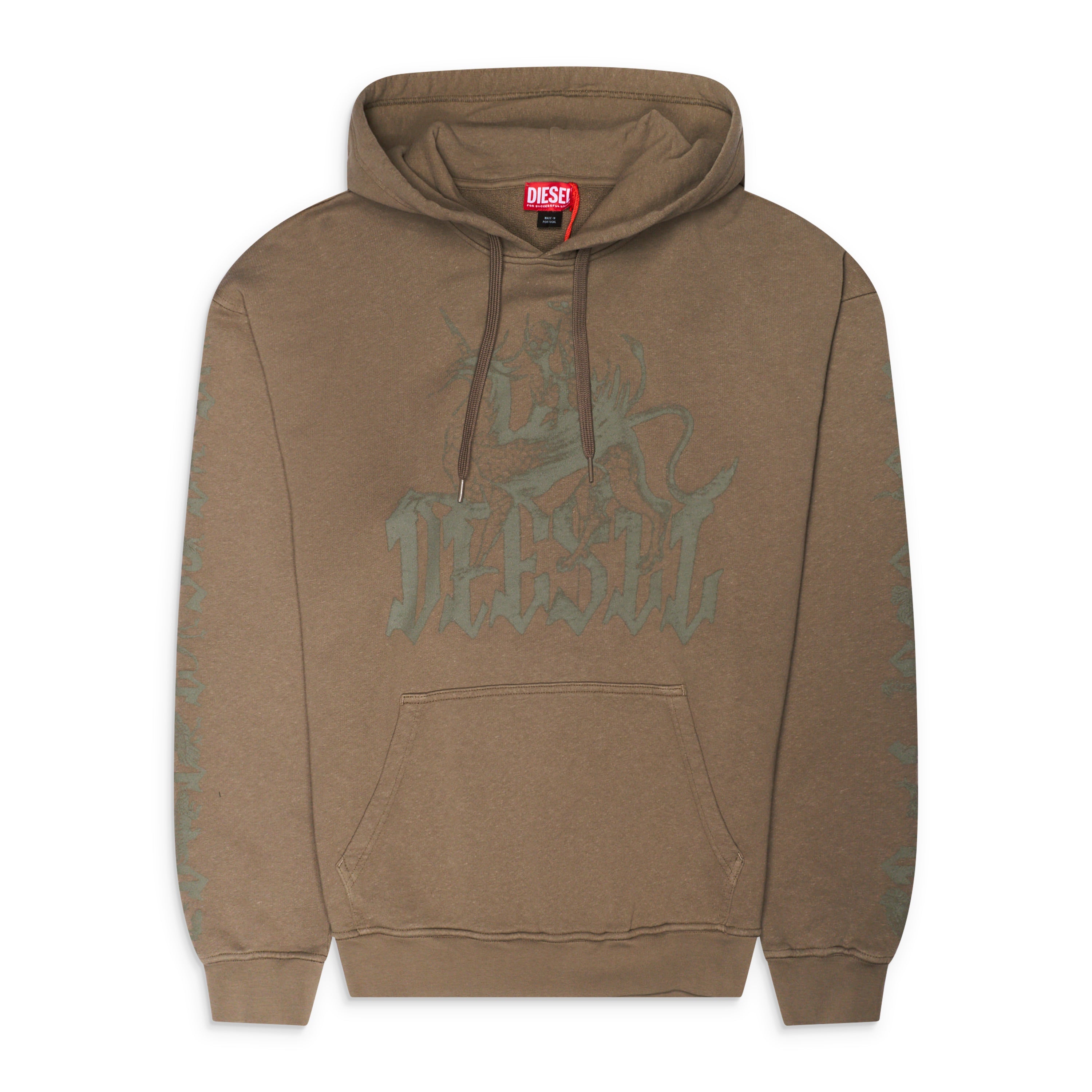 Diesel Treated Cotton Logo Print Hoodie Brown