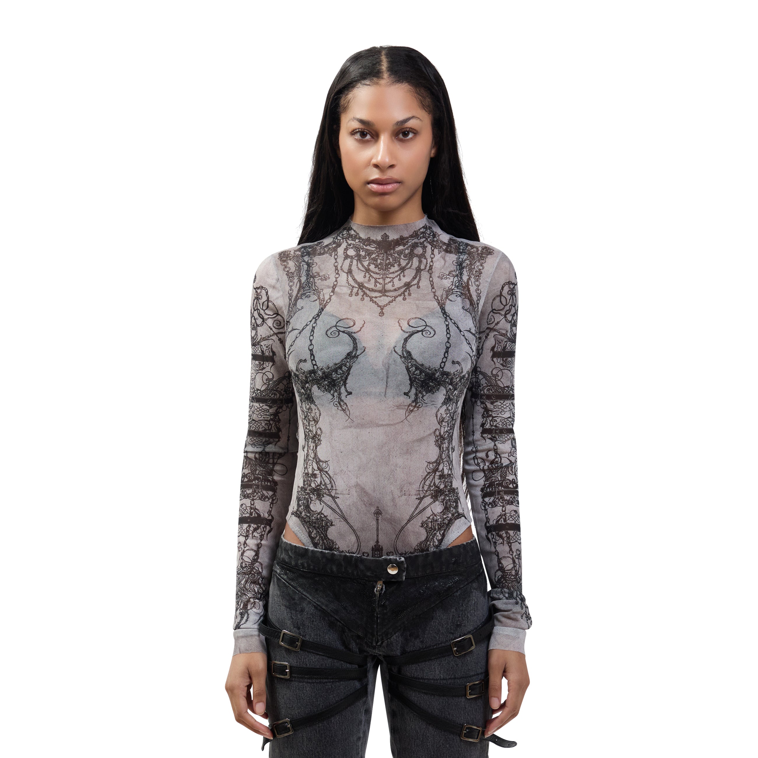 Dilara Findikoglu Mesh Tattoo Body Suit Black
