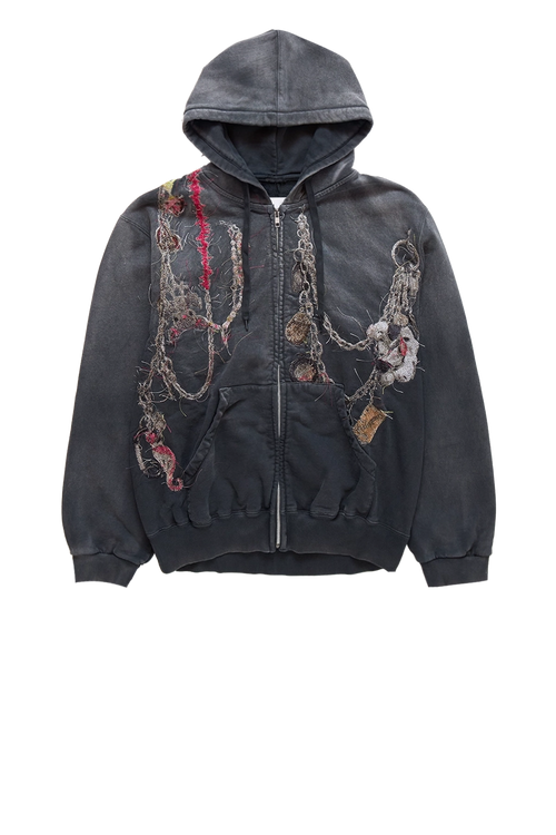 トップス doublet BURNING EMBROIDERY ZIP UP HOODIE Doublet Embroidered Chain Zip-Up Hoodie Black – ESSXNYC