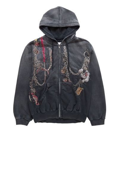 トップス doublet BURNING EMBROIDERY ZIP UP HOODIE Doublet Embroidered Chain Zip-Up Hoodie Black – ESSXNYC