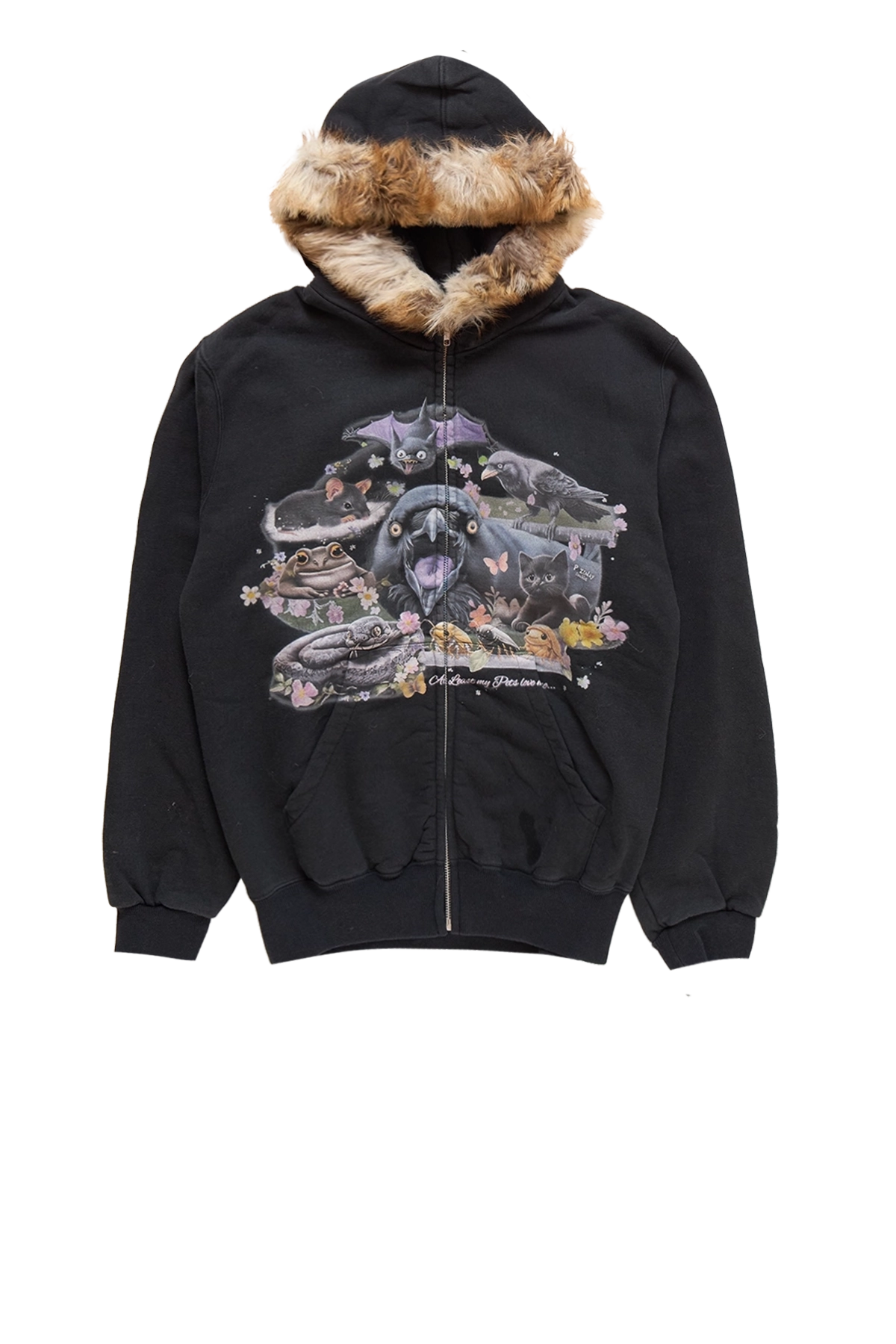 Doublet Furry Collar Zip-Up Hoodie Black – ESSXNYC