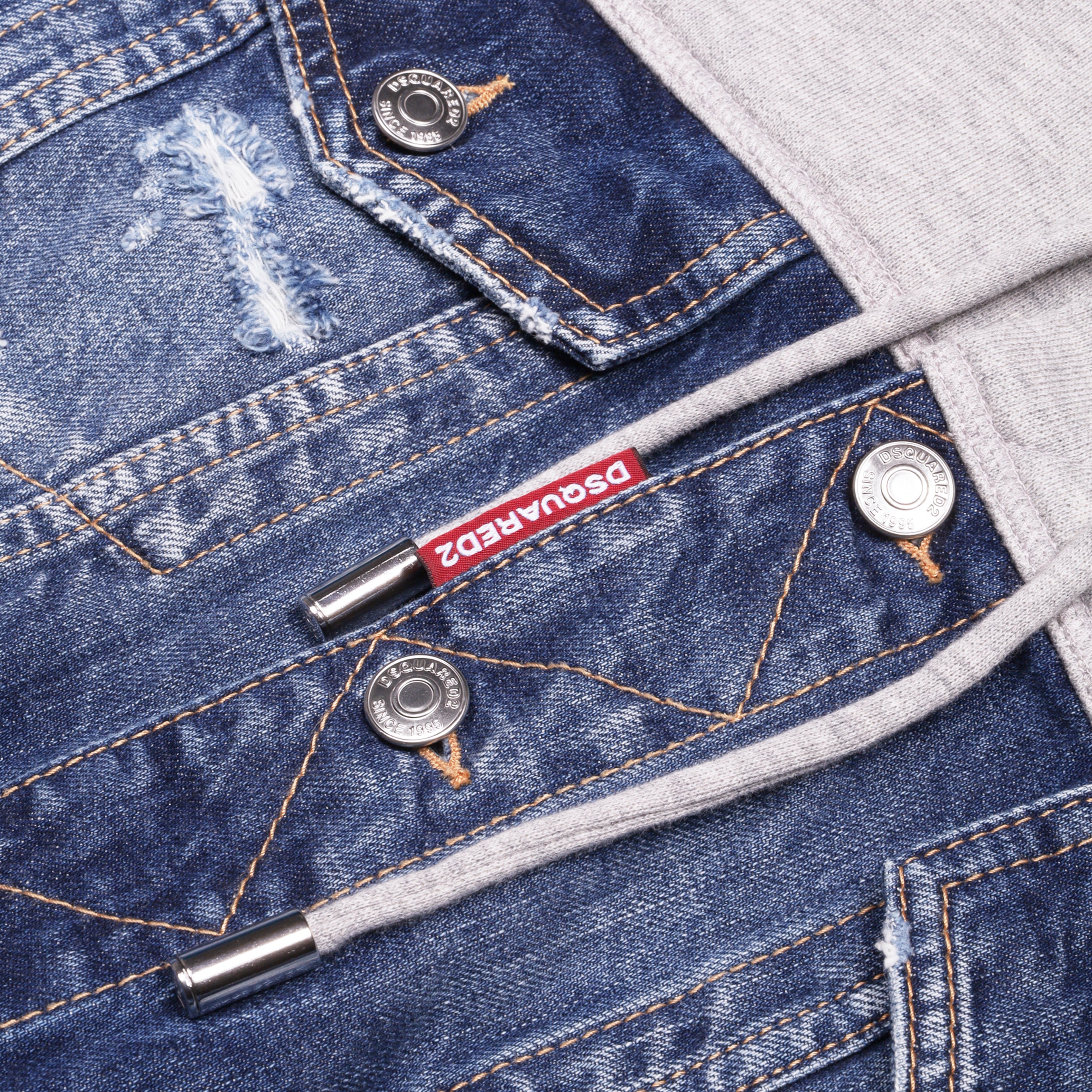 Dsquared2 Denim Mix Hybrid Cropped Hoodie Multicolor