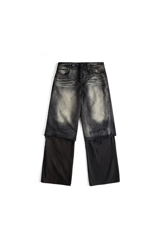 Diesel Trousers With Layered Denim Shorts Black 9469