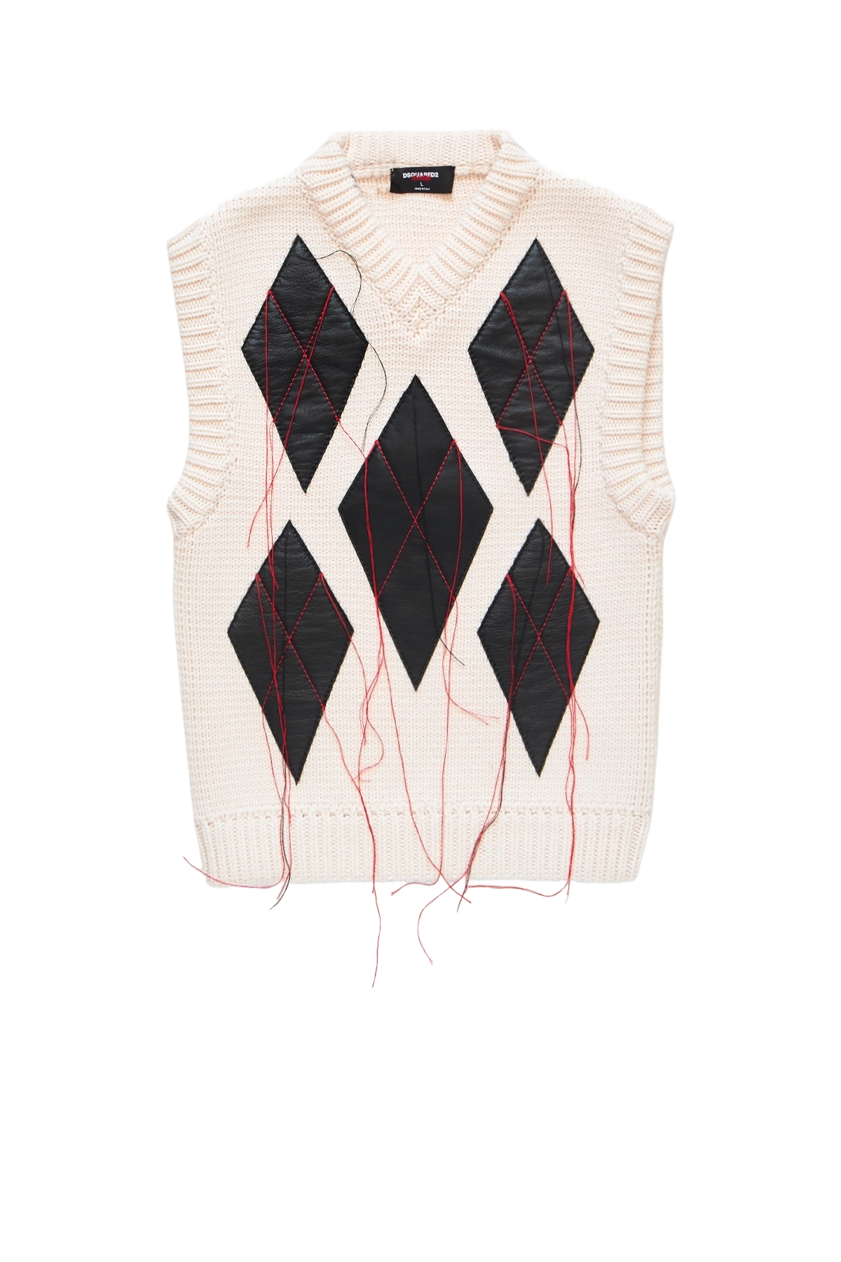 Dsquared2 D2 - Magliano Leather Argyle Knit Vest Raw White