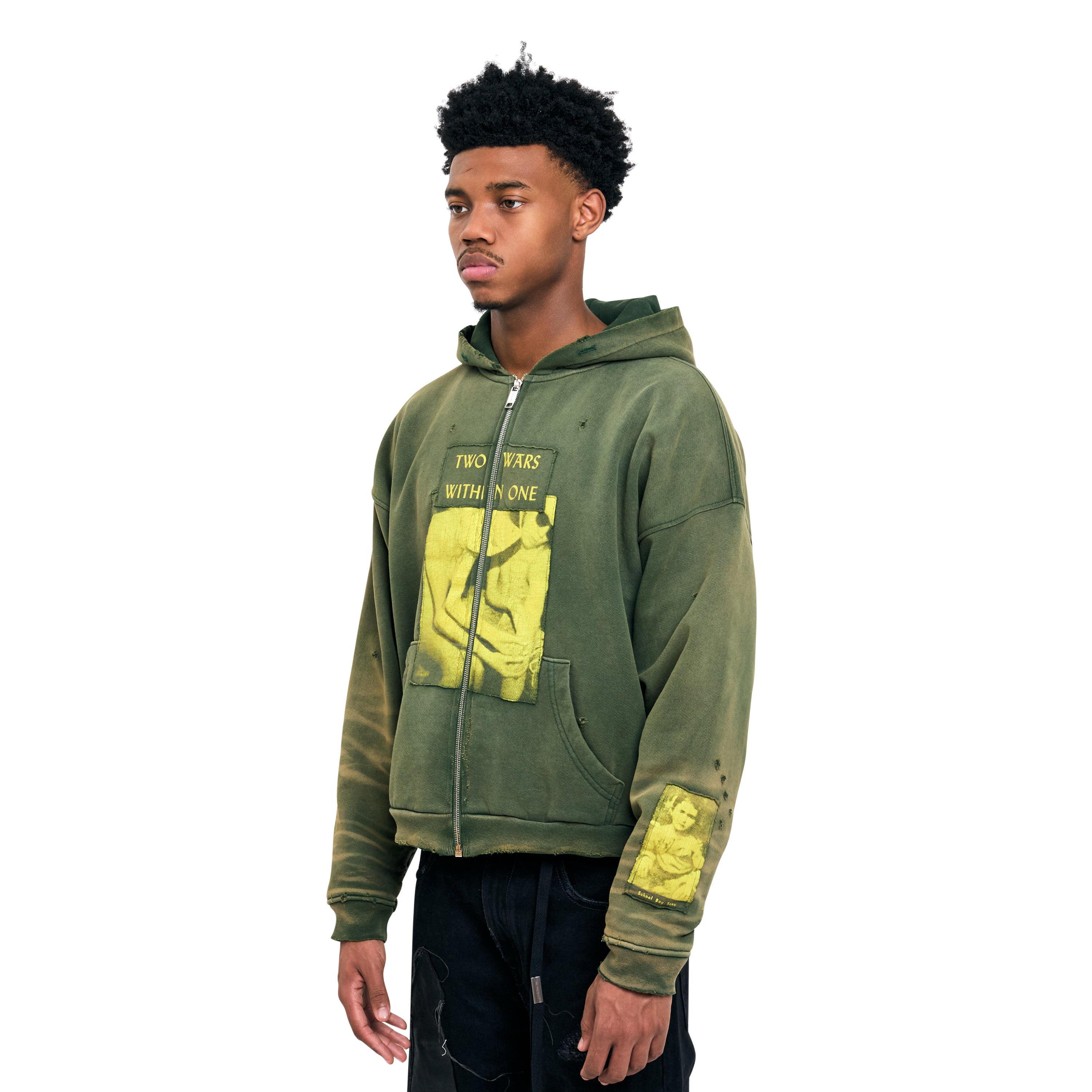 Enfants Riches Deprimes Two Wars Within One Zip Hoodie Green – ESSXNYC