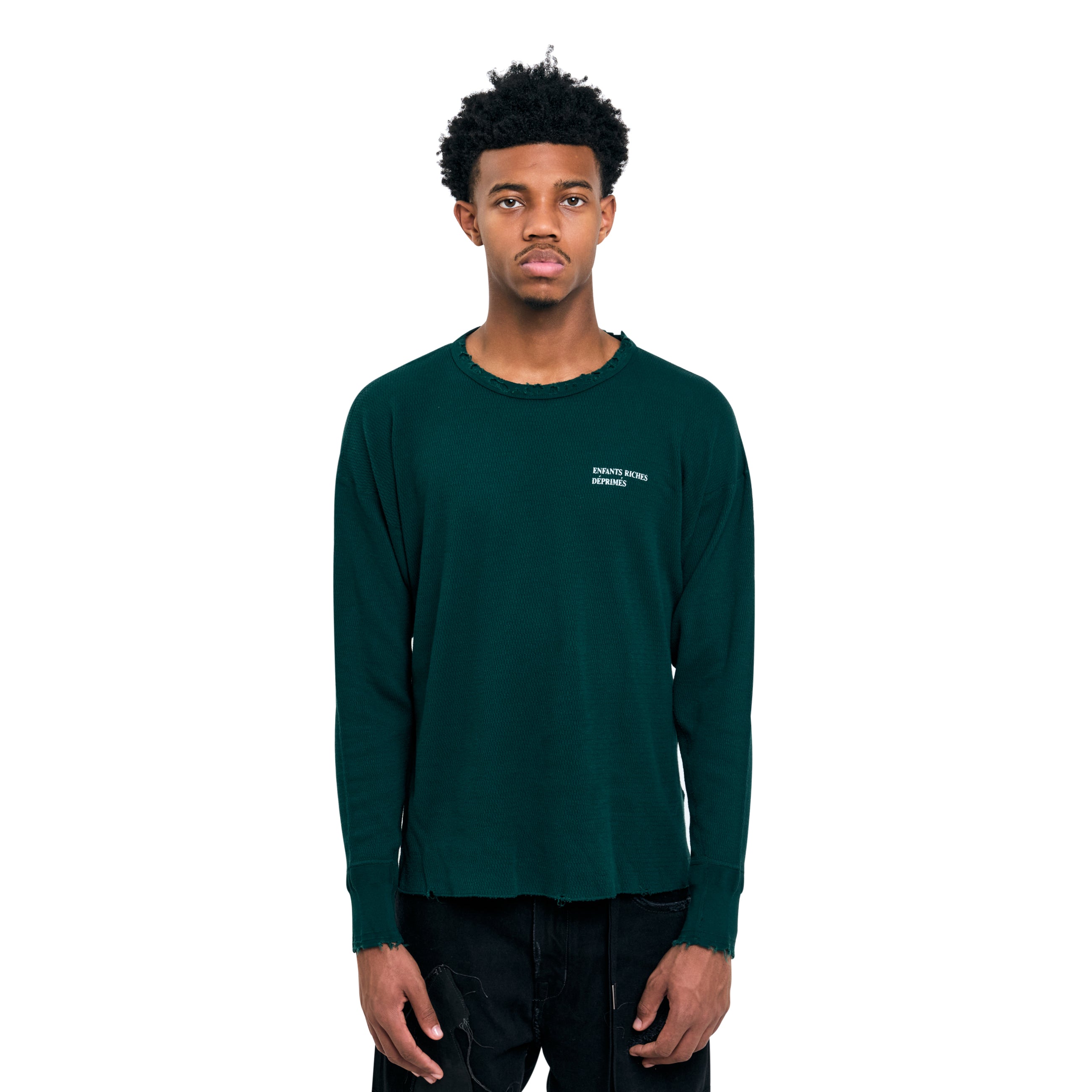 Enfants Riches Deprimes Waffle Knit Distressed Thermal Green