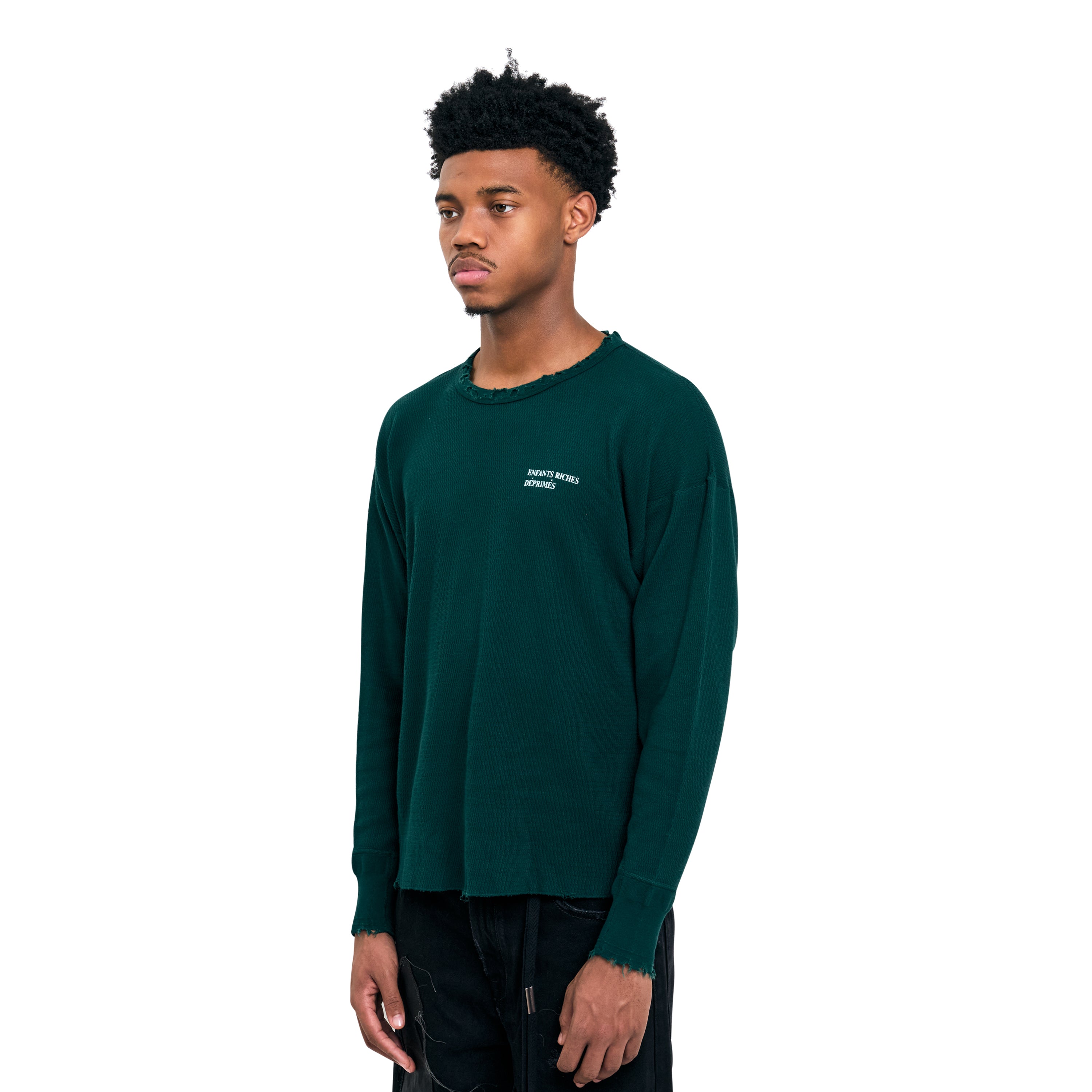 Enfants Riches Deprimes Waffle Knit Distressed Thermal Green – ESSXNYC