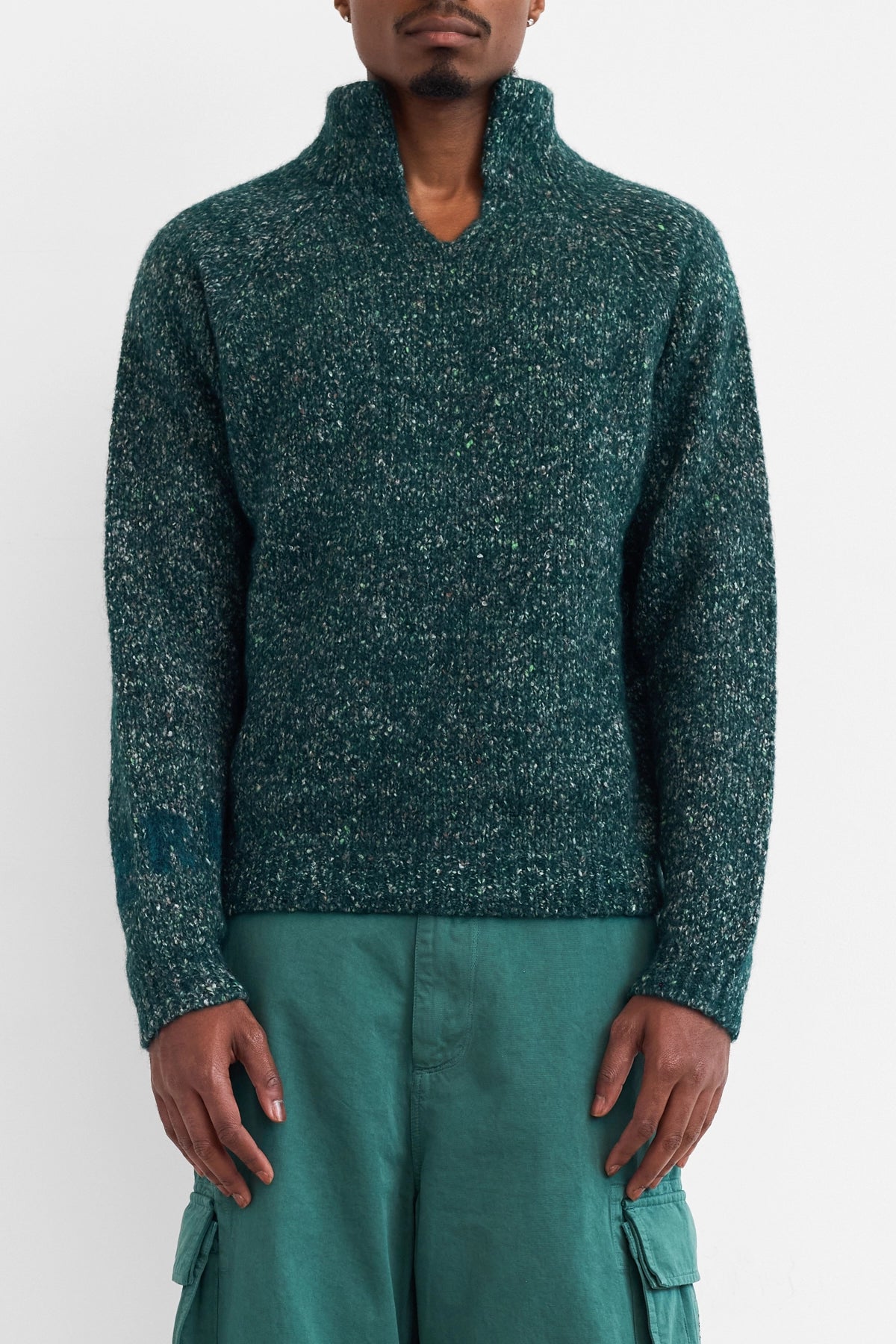 ERL Slit Neck Alpaca Sweater Dark Green Front