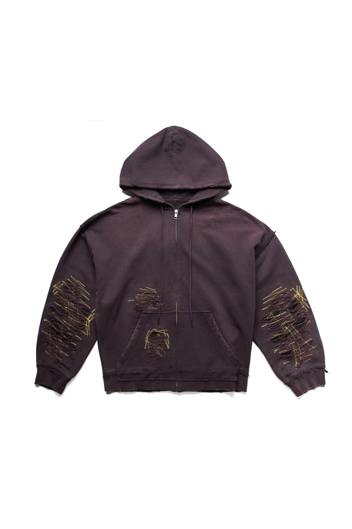 MM6 Maison Margiela Destroyed Zip Up Sweat Hoodie Purple 10827