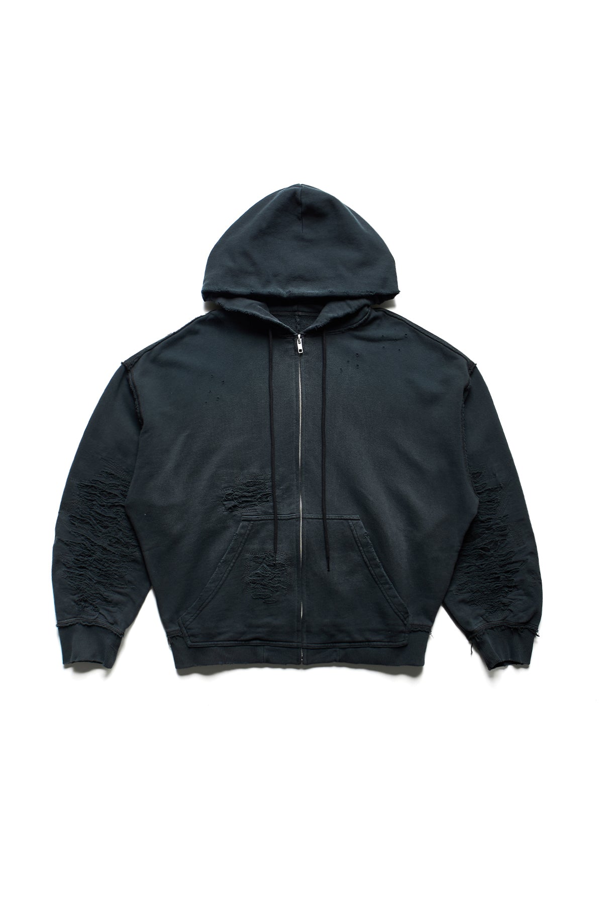 MM6 Maison Margiela Destroyed Zip Up Sweat Hoodie Black 10833