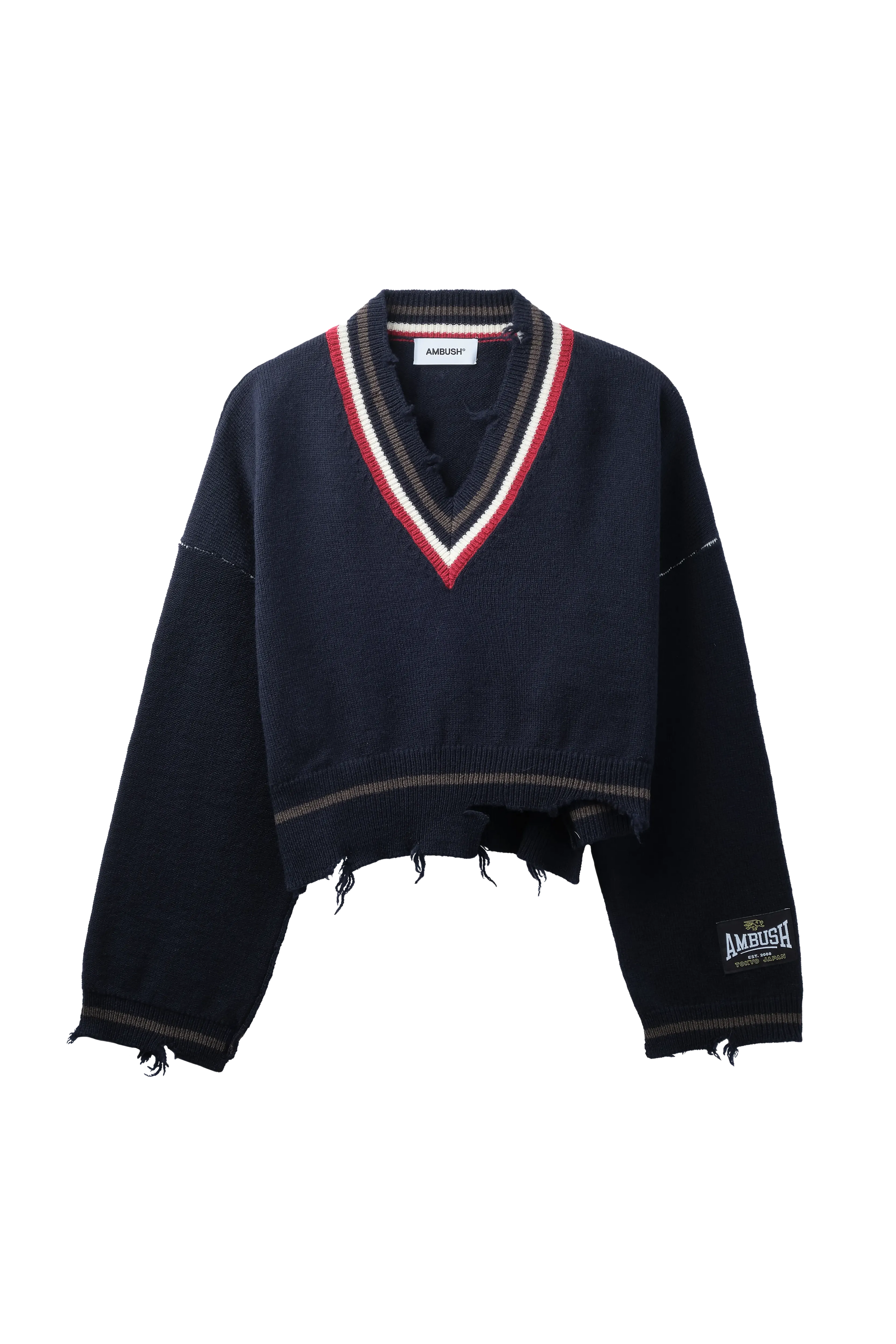 AMBUSH Dangled Rib Knit Cropped V Neck Sweater Sweaters Navy 7576