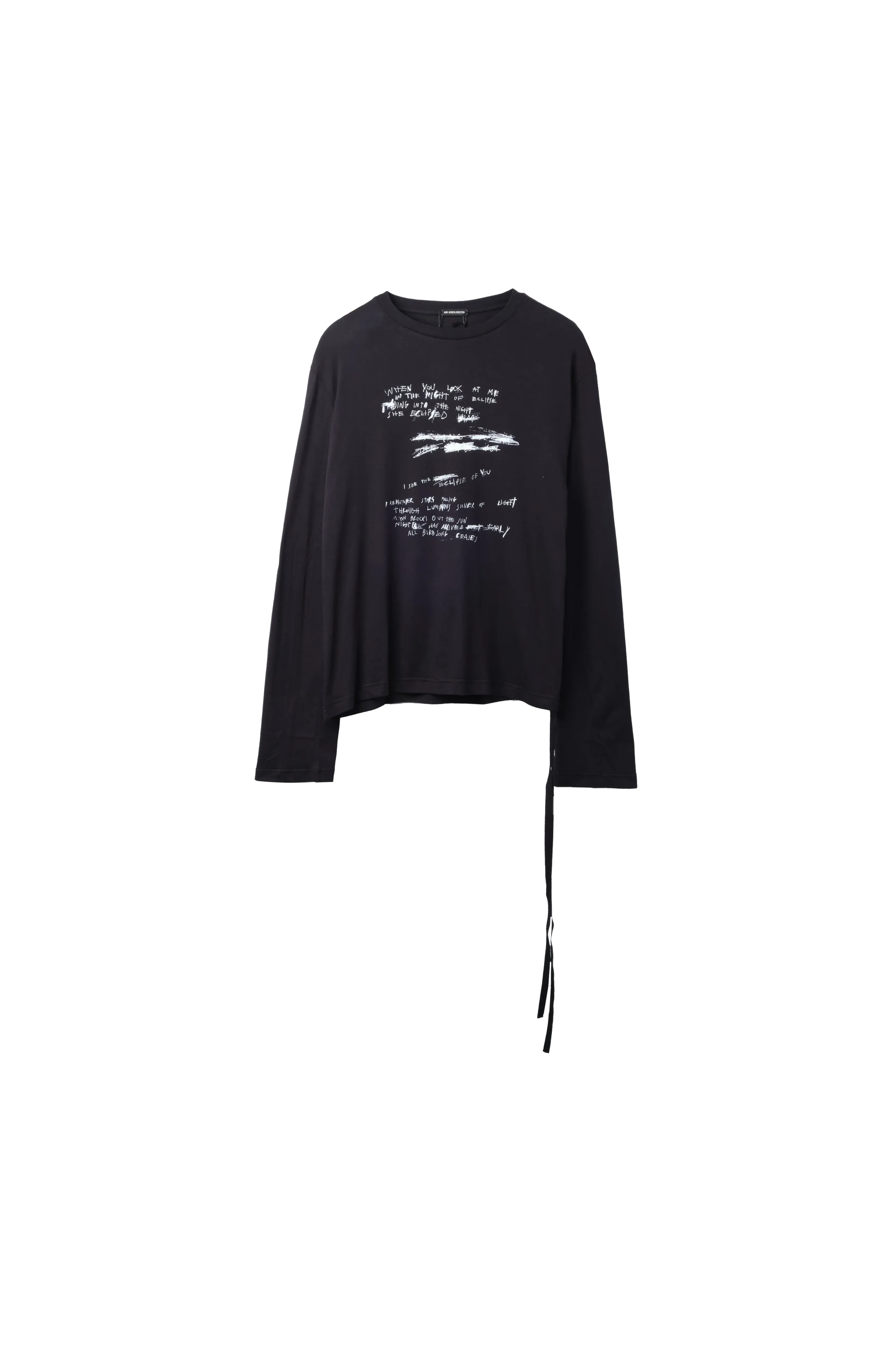 Ann Demeulemeester Joachim Comfort Boxy Fit Long Sleeves T-Shirt Handwriting Print Top Black 7650