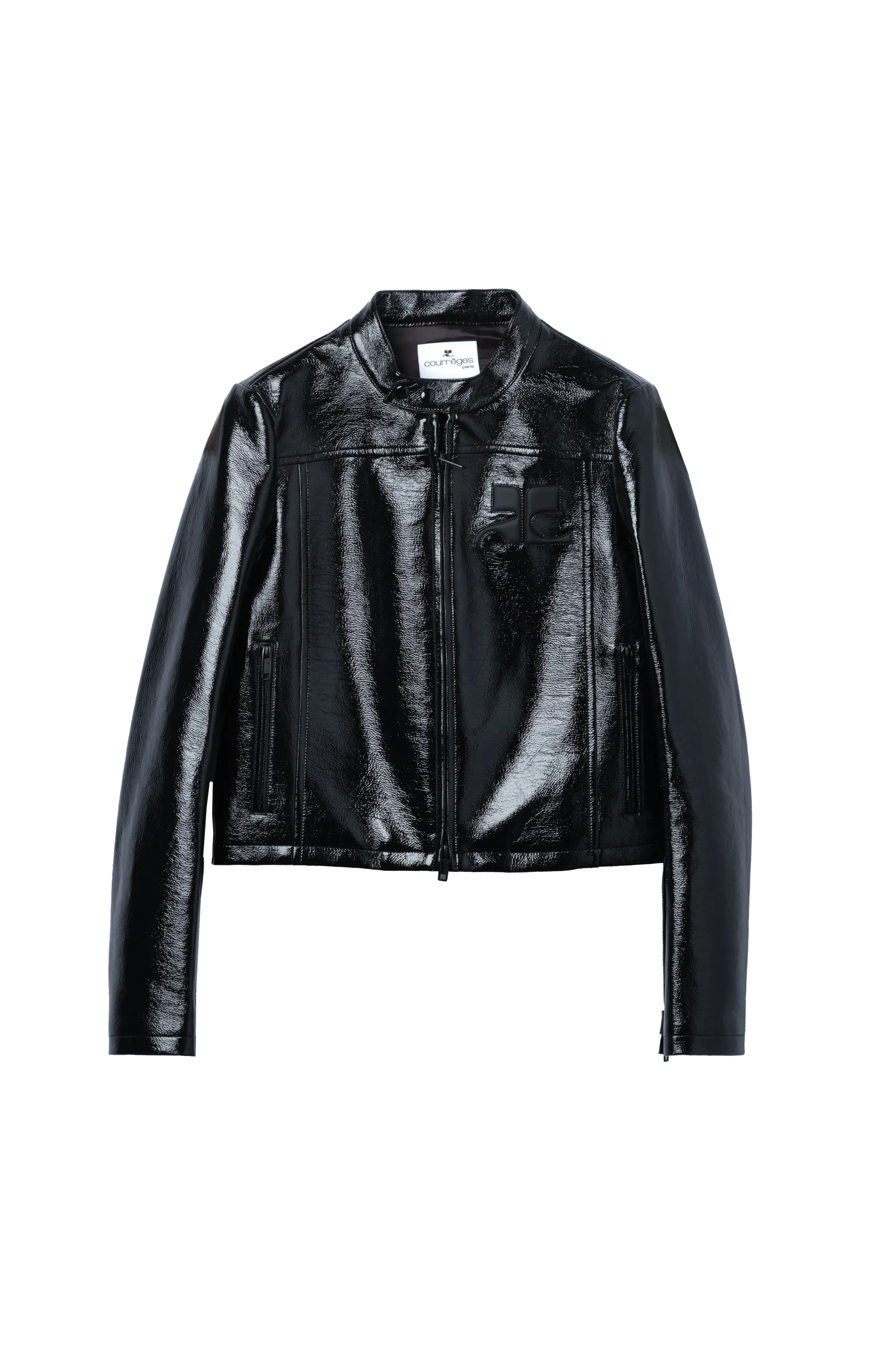 COURREGES ICONIC VINYL BIKER JACKET BLACK