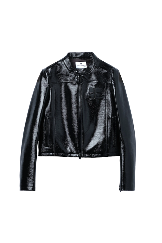 COURREGES ICONIC VINYL BIKER JACKET BLACK