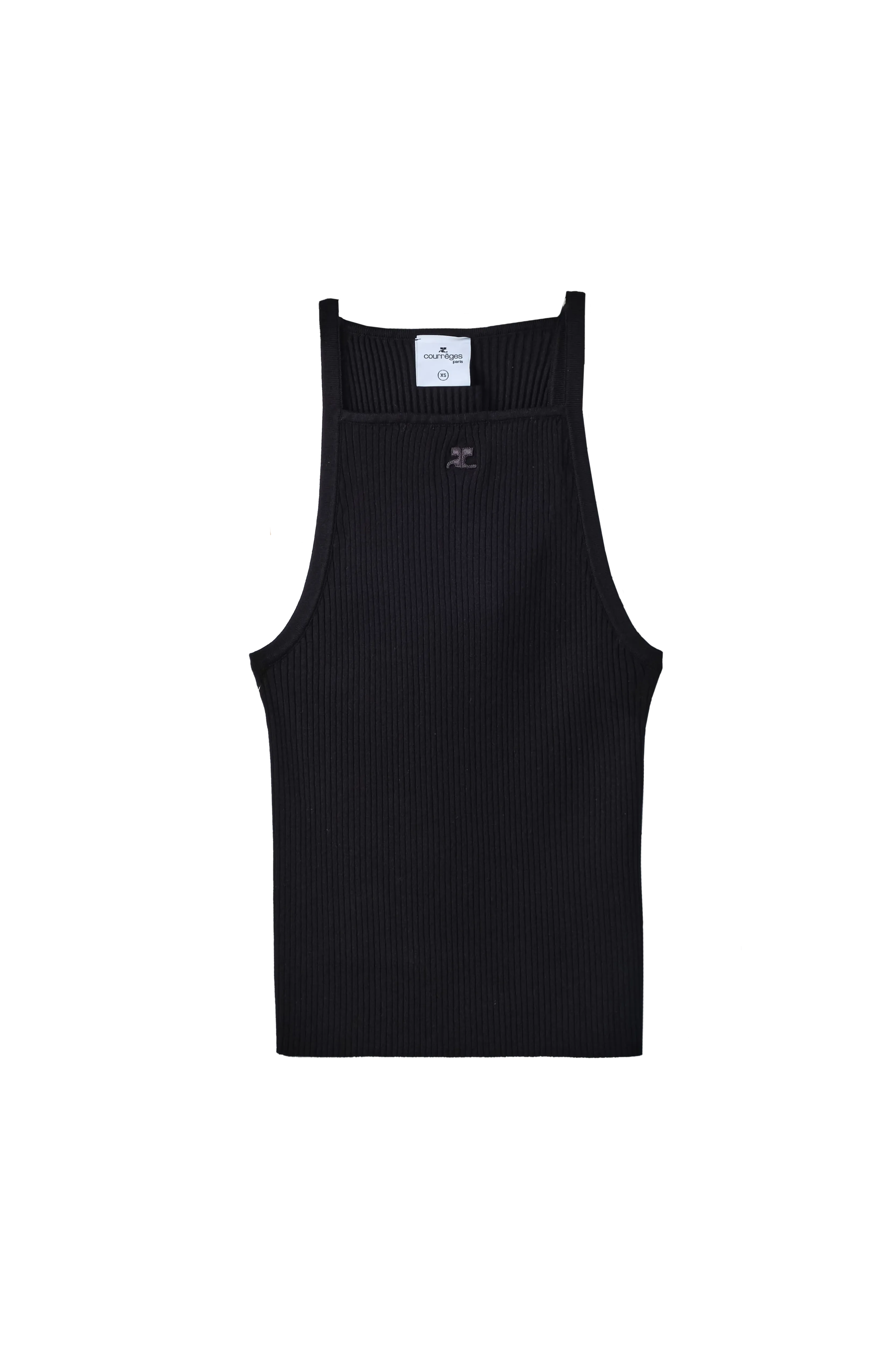 Courreges Neckline Rib Knit Tank Top Black 9983