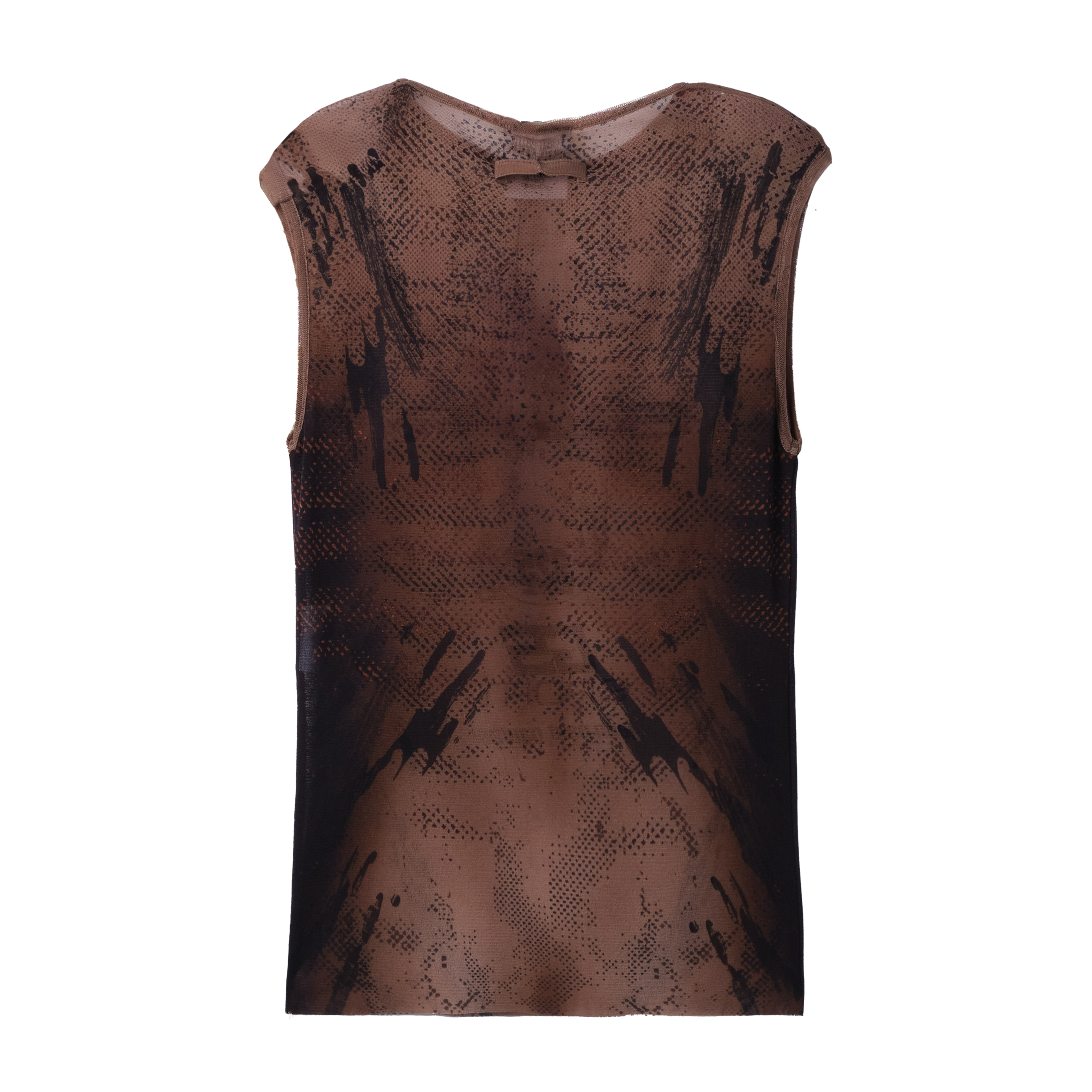 Jean Paul Gaultier x Shayne Oliver Mesh Tank Top Printed "Body" Tops Brown 9340