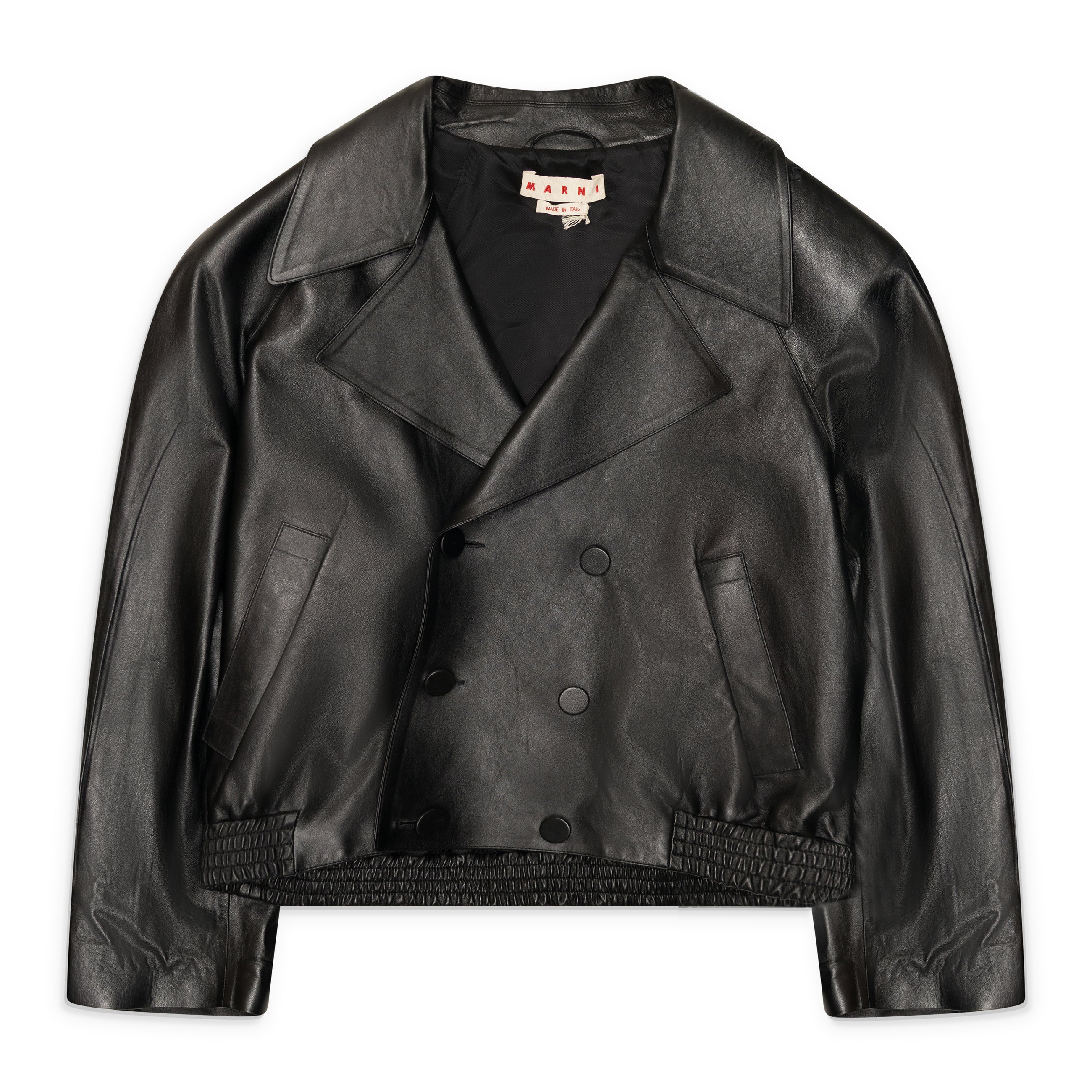 Marni Cropped Double Breasted Leather Trench Black front
