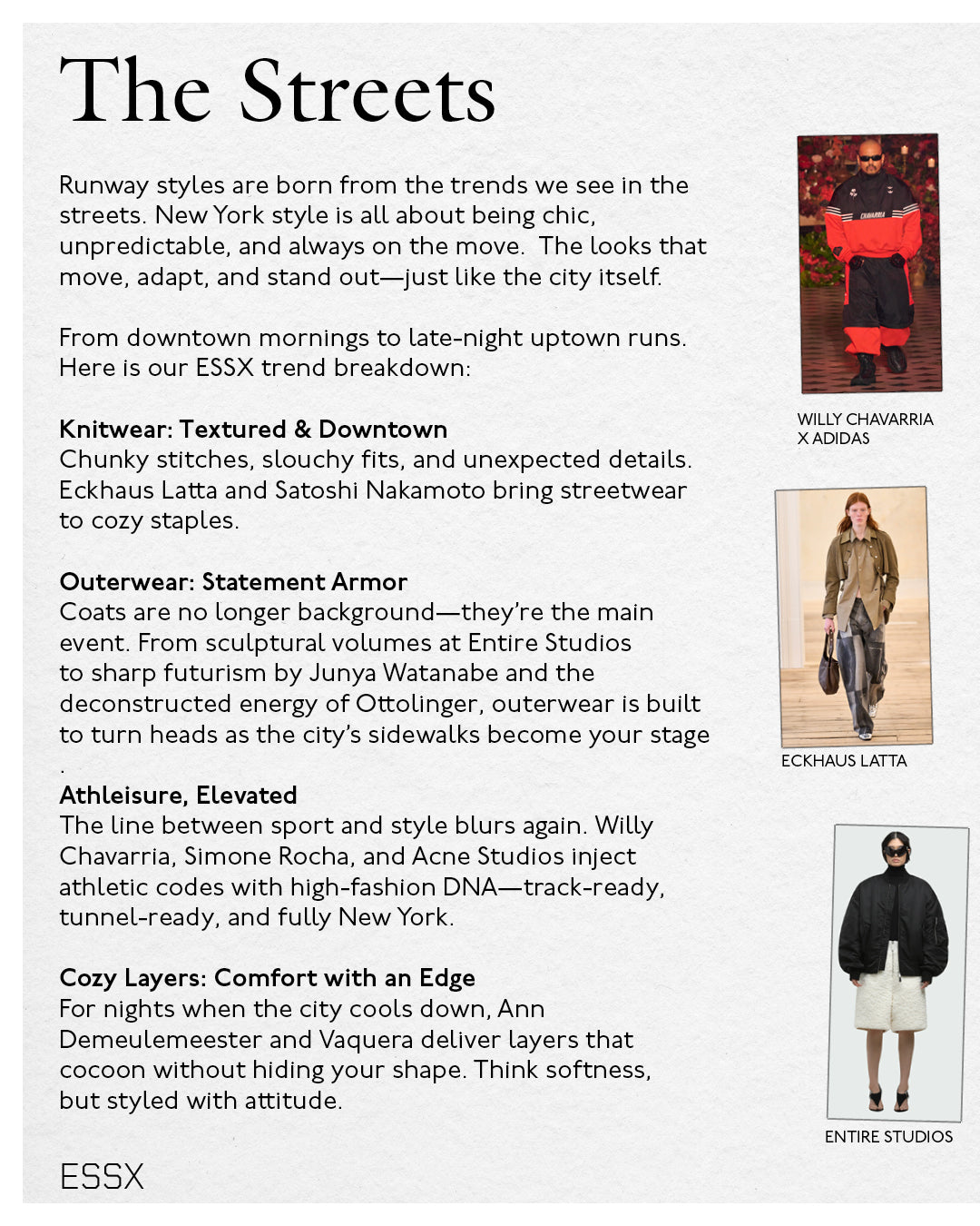 A person wearing incredibly styled clothes from ESSX NYC