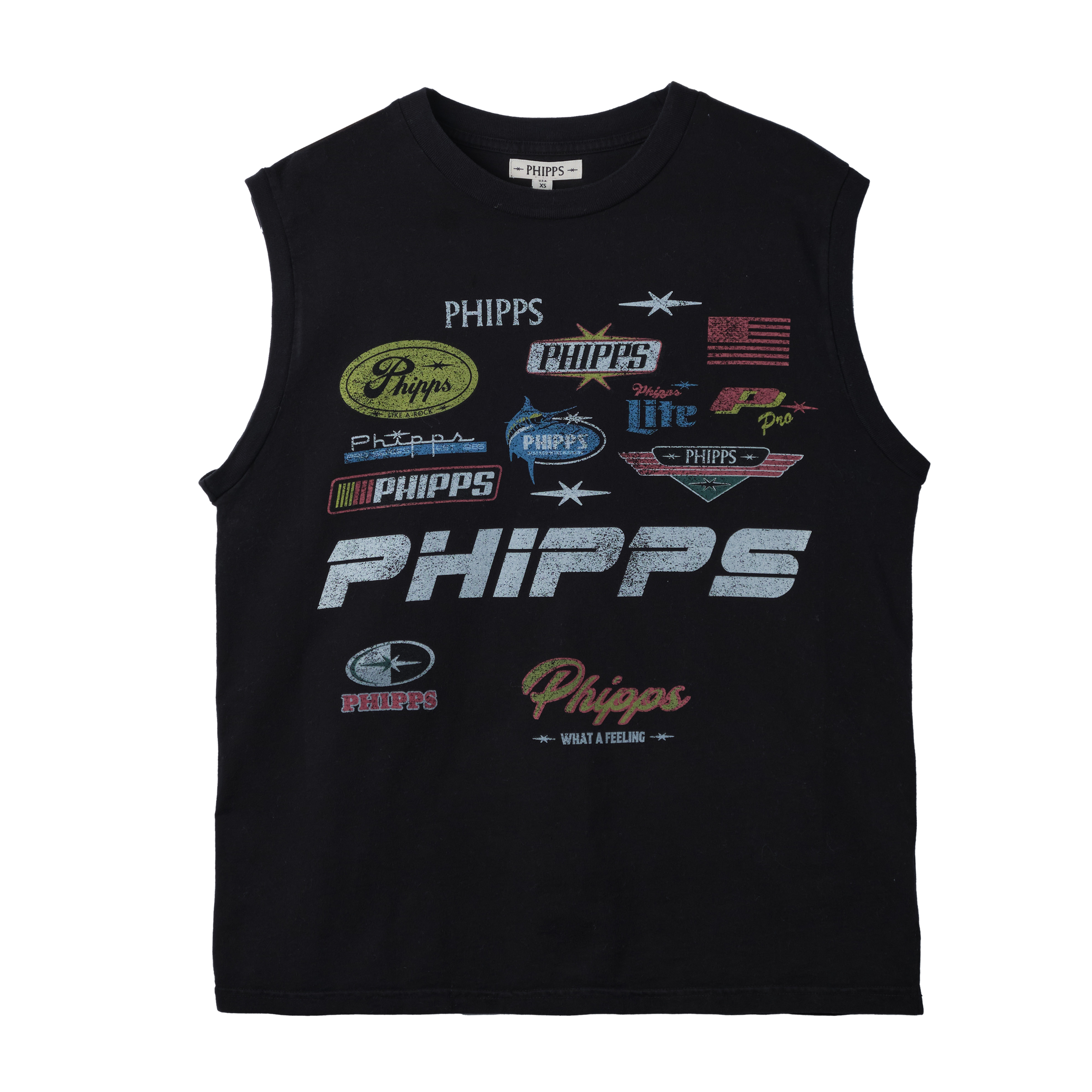 PHIPPS Racing Logo Sleeveless Muscle T-Shirt Black 7931