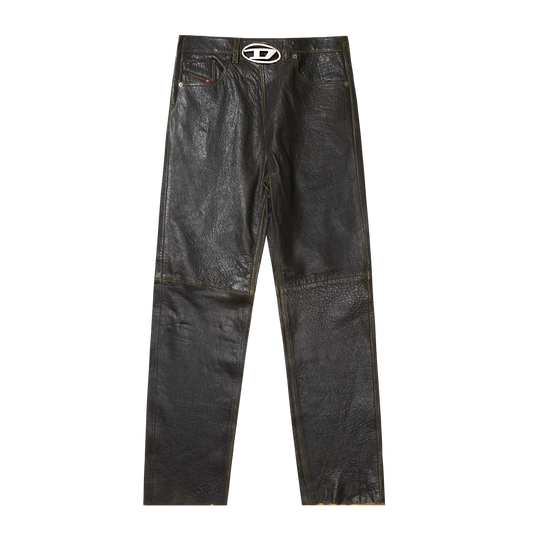 DIESEL P-KOOMAN LEATHER PANTS WITH LOGO BUCKLE PANTS Brown