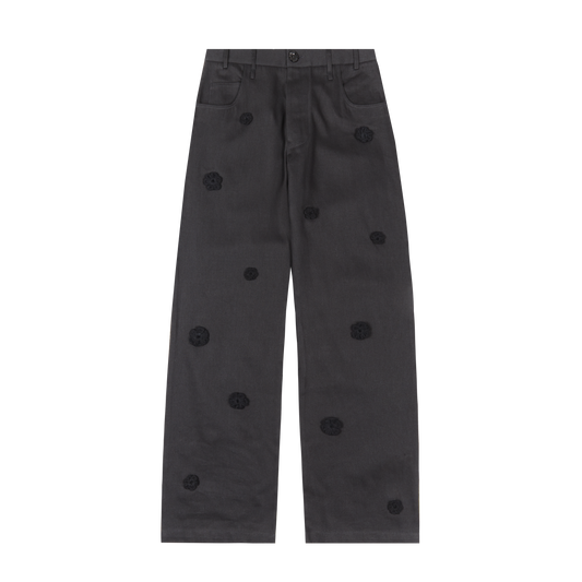SONG FOR THE MUTE "DAISY" LONG WORK PANT WITH EMBROIDERED FLOWERS Jeans Black