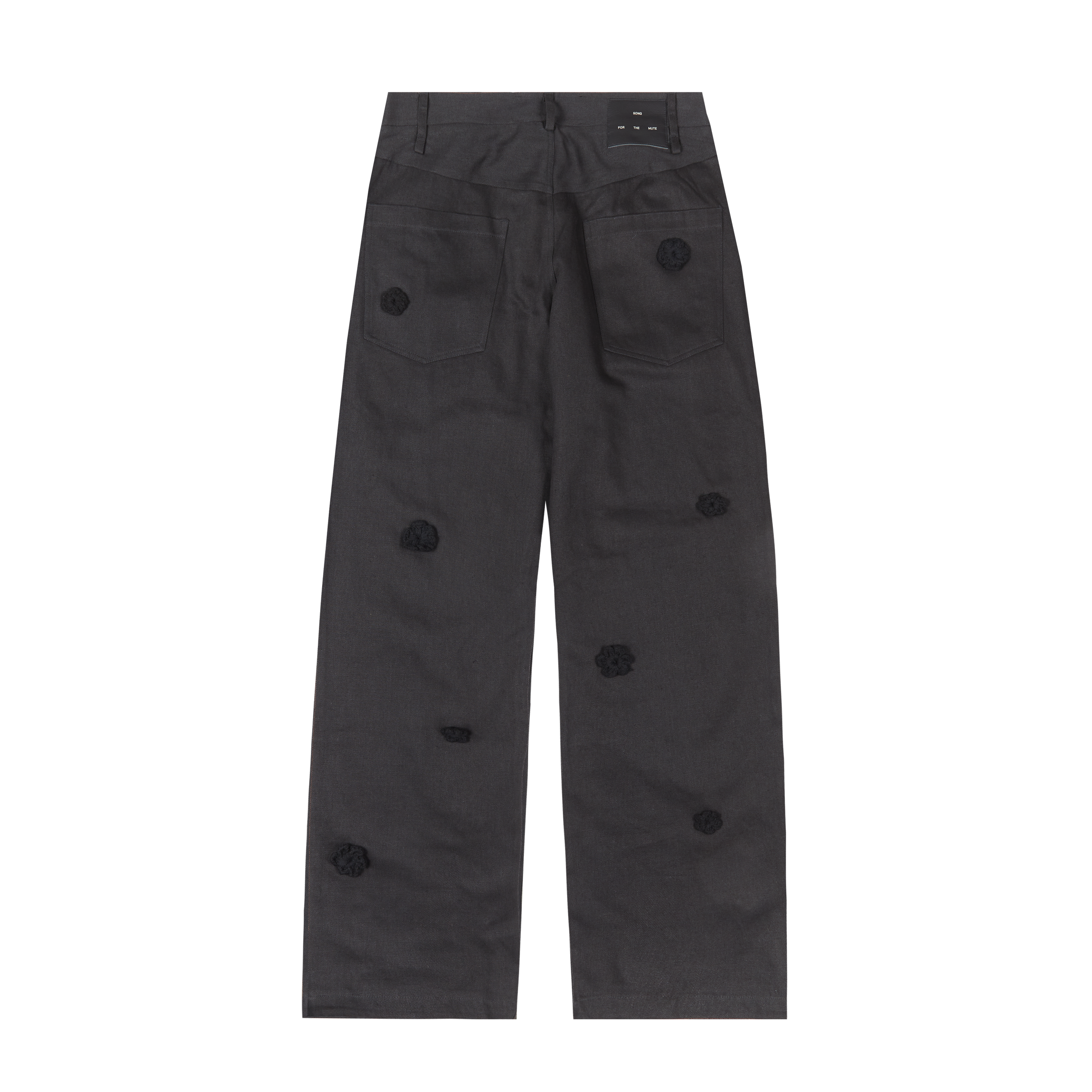 Song For The Mute "Daisy" Long Work Pant With Embroidered Flowers Jeans Black 6091