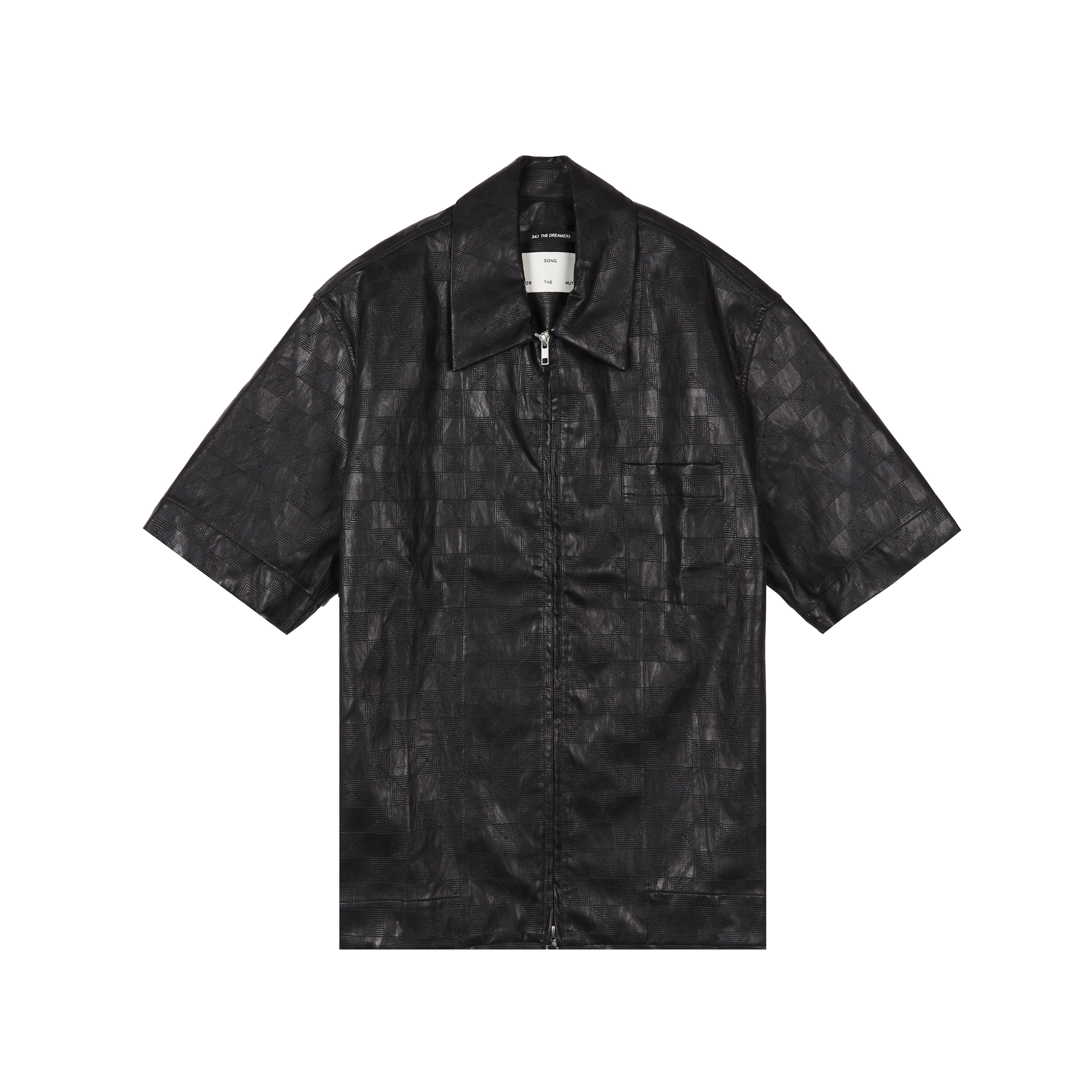 SONG FOR THE MUTE ZIP UP BOX SHIRT WITH TONAL CHECK PATTERN