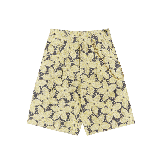 SONG FOR THE MUTE SINGLE PLEATED SHORTS WITH FLOWERS PATTERN Shorts Yellow