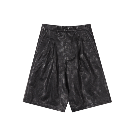 SONG FOR THE MUTE SINGLE PLEATED SHORTS WITH TONAL CHECK PATTERN Shorts Black