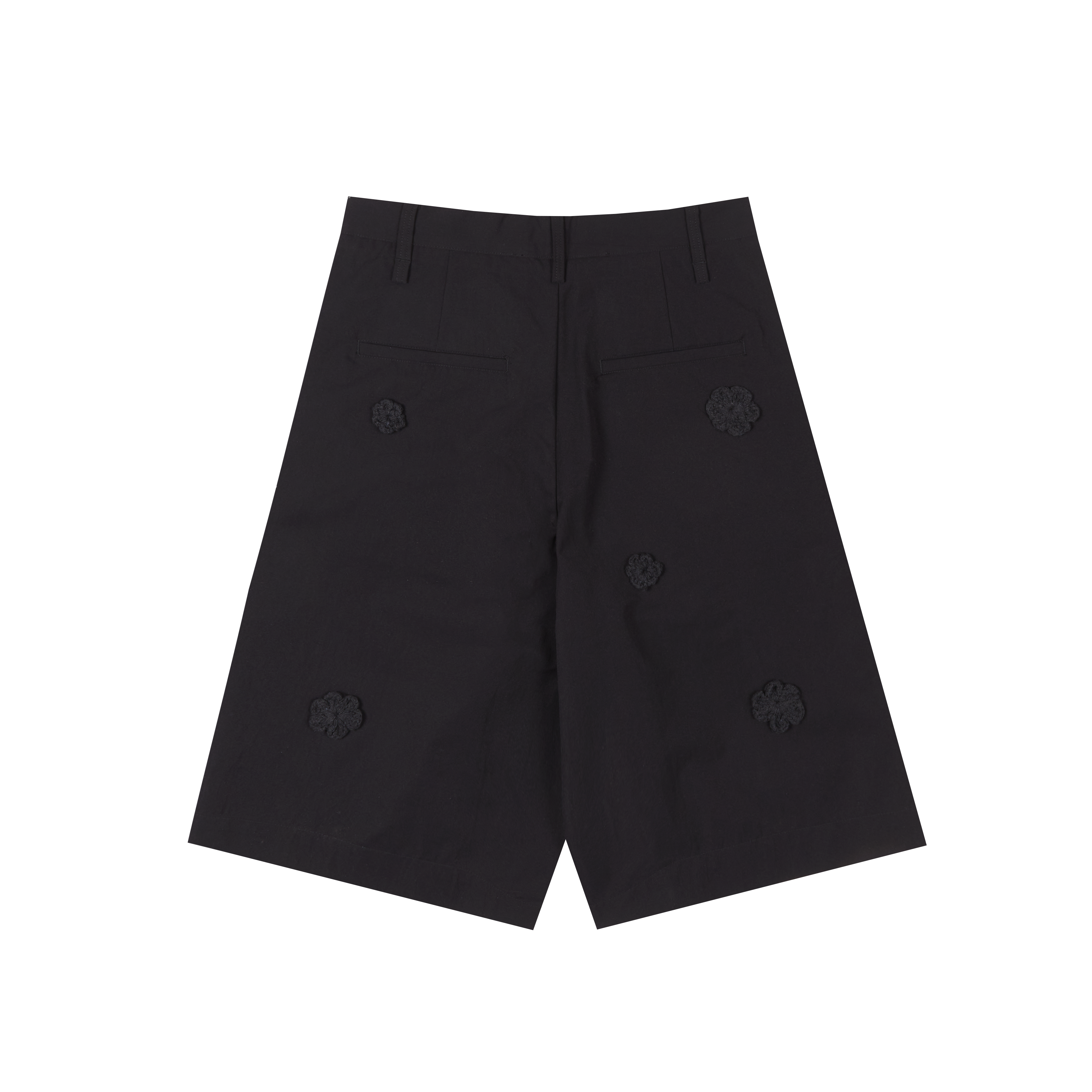 SONG FOR THE MUTE SINGLE PLEATED SHORTS WITH EMBROIDERED FLOWERS Shorts Black
