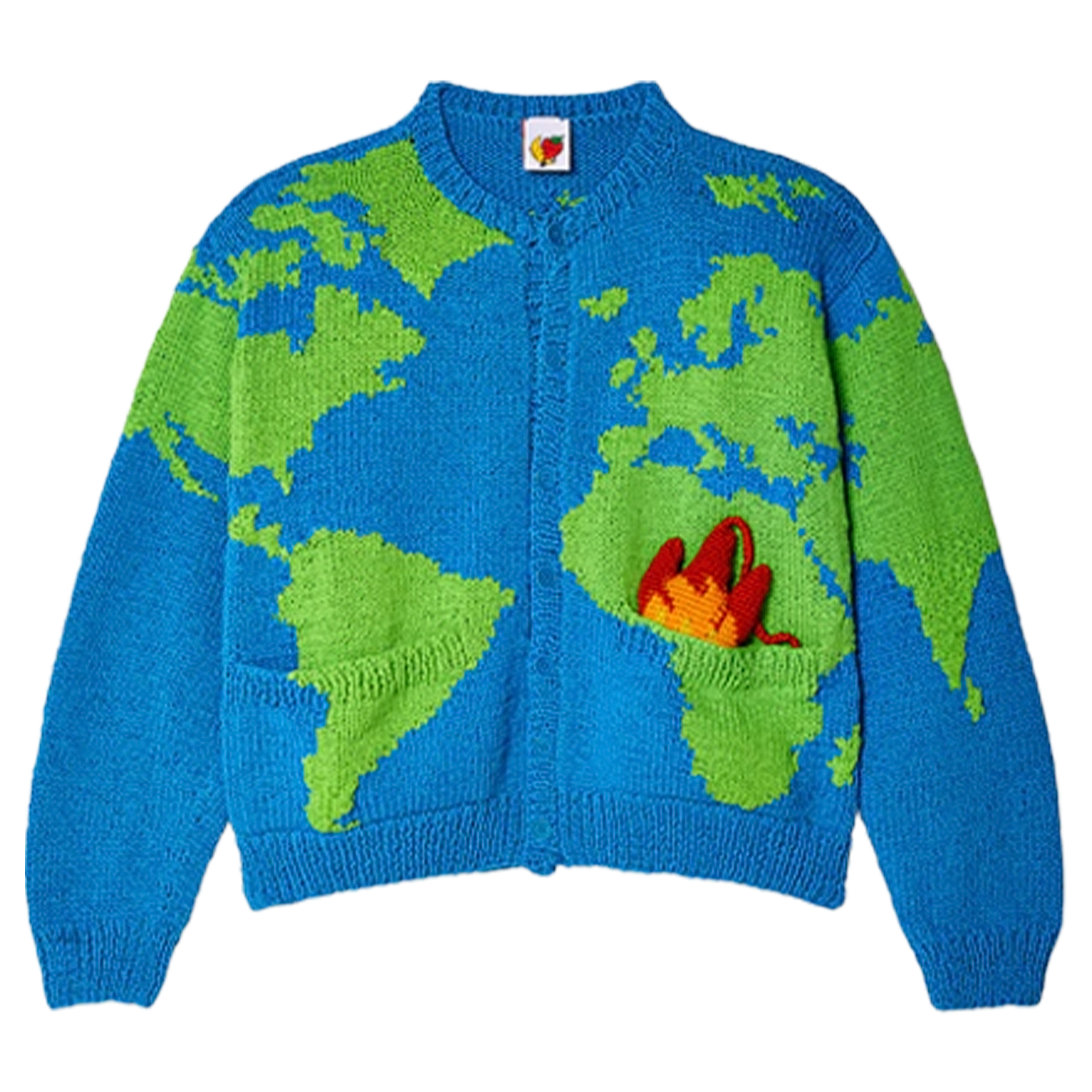 Sky High Farms World Map Hand-Knit Cardigan Blue 6959