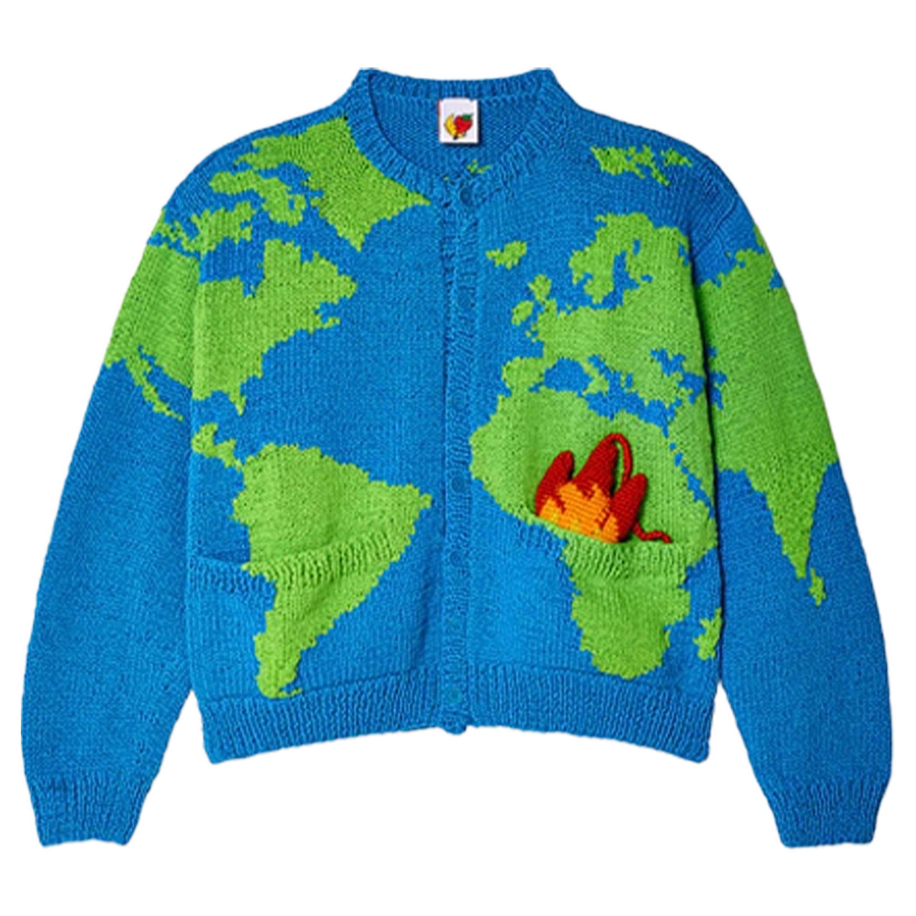 Sky High Farms World Map Hand-Knit Cardigan Blue 6959