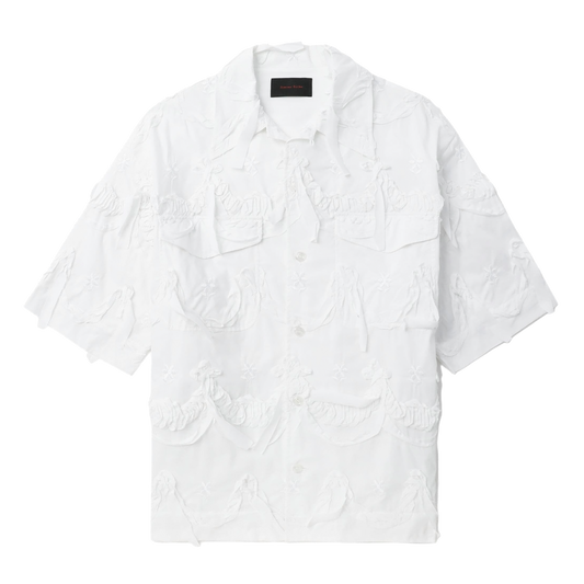 SIMONE ROCHA SHEER RELAXED SHORT SLEEVE SHIRT WITH EMBROIDERIES WHITE