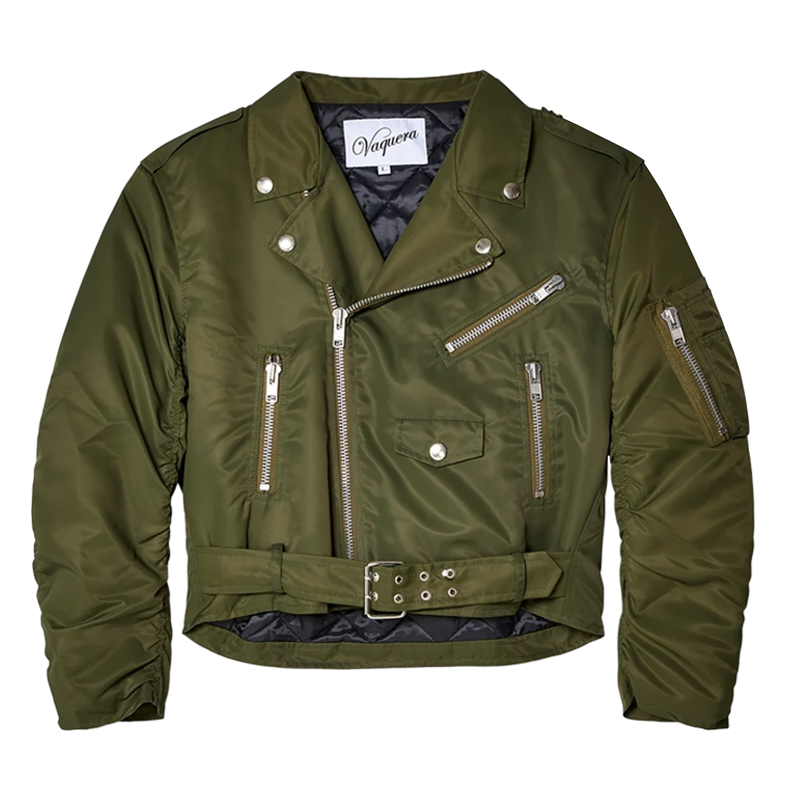 VAQUERA Women Aviator Moto Jacket Woven Green 8569