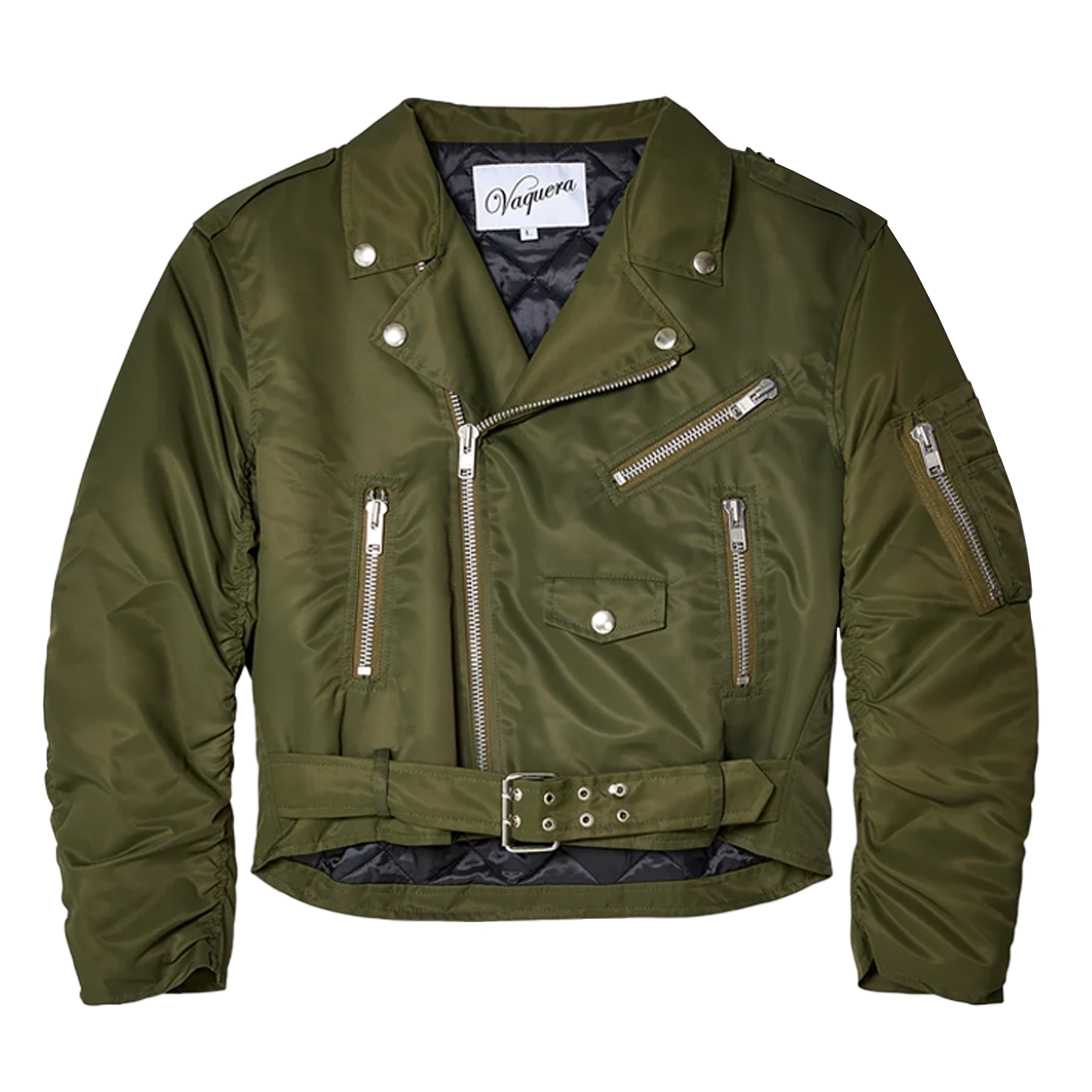 VAQUERA Women Aviator Moto Jacket Woven Green 8569