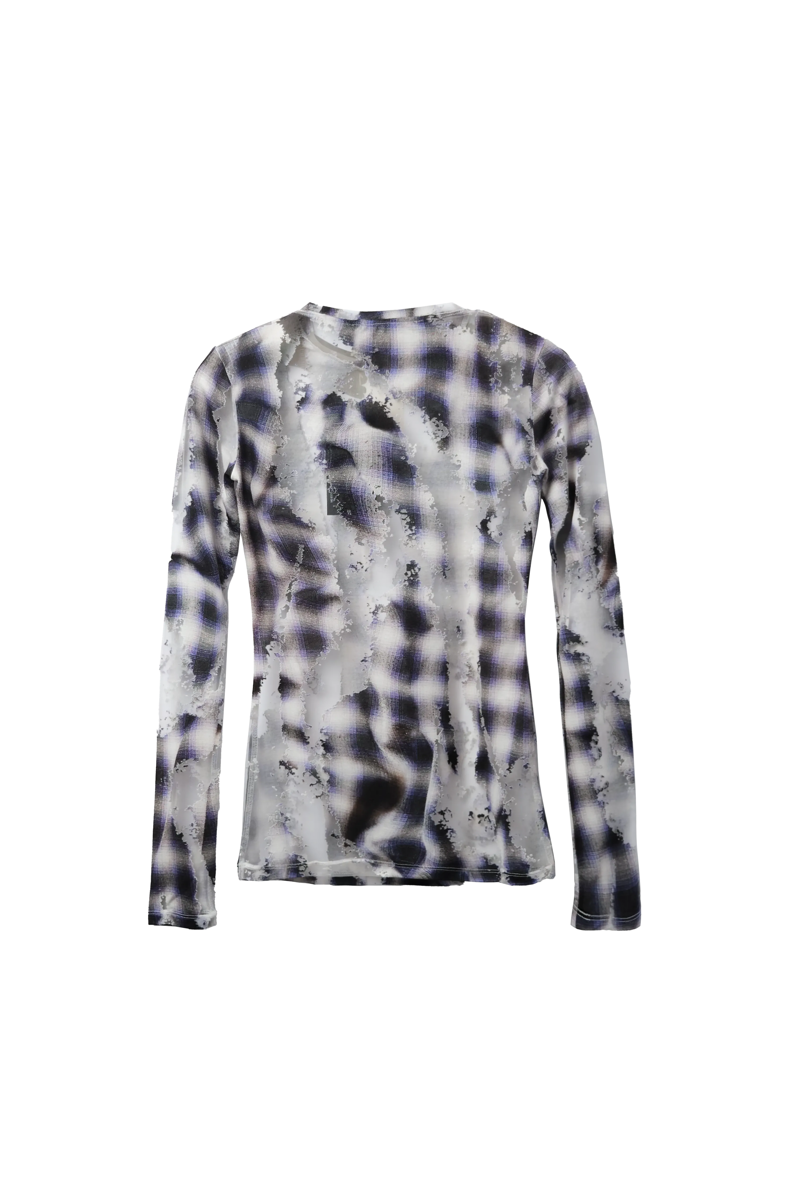 Y/PROJECT Check Long Sleeve Top With Devore Effect Blue 7276