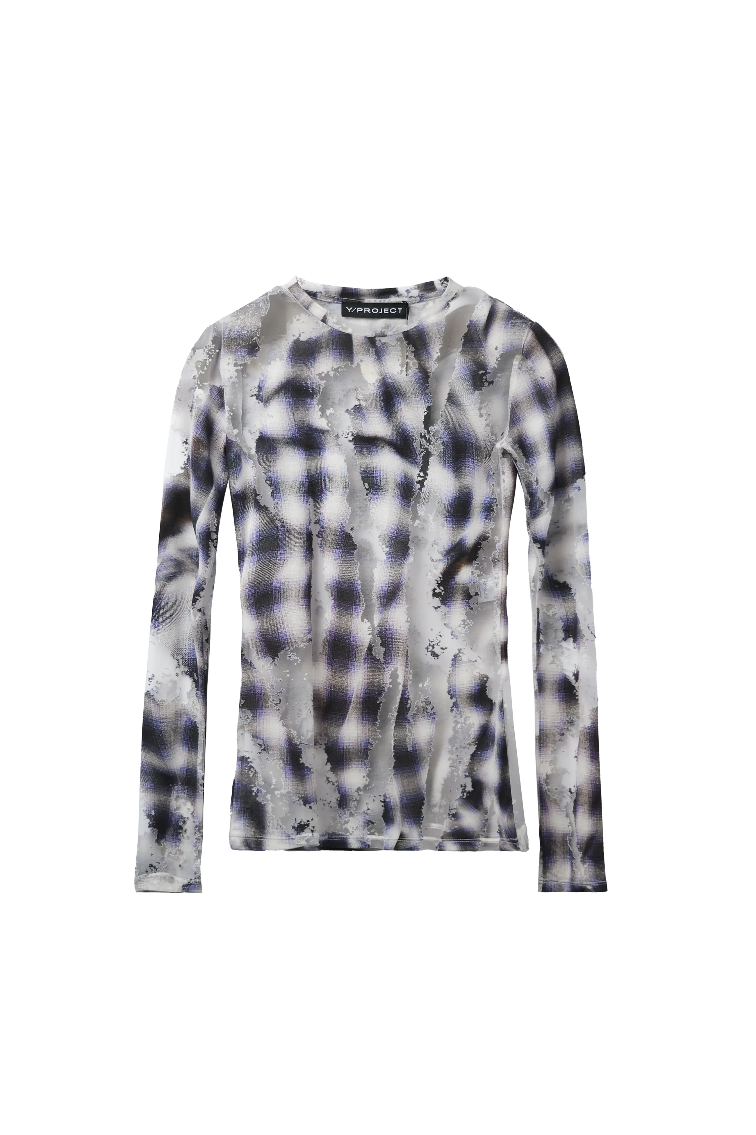 Y/PROJECT Check Long Sleeve Top With Devore Effect Blue 7275