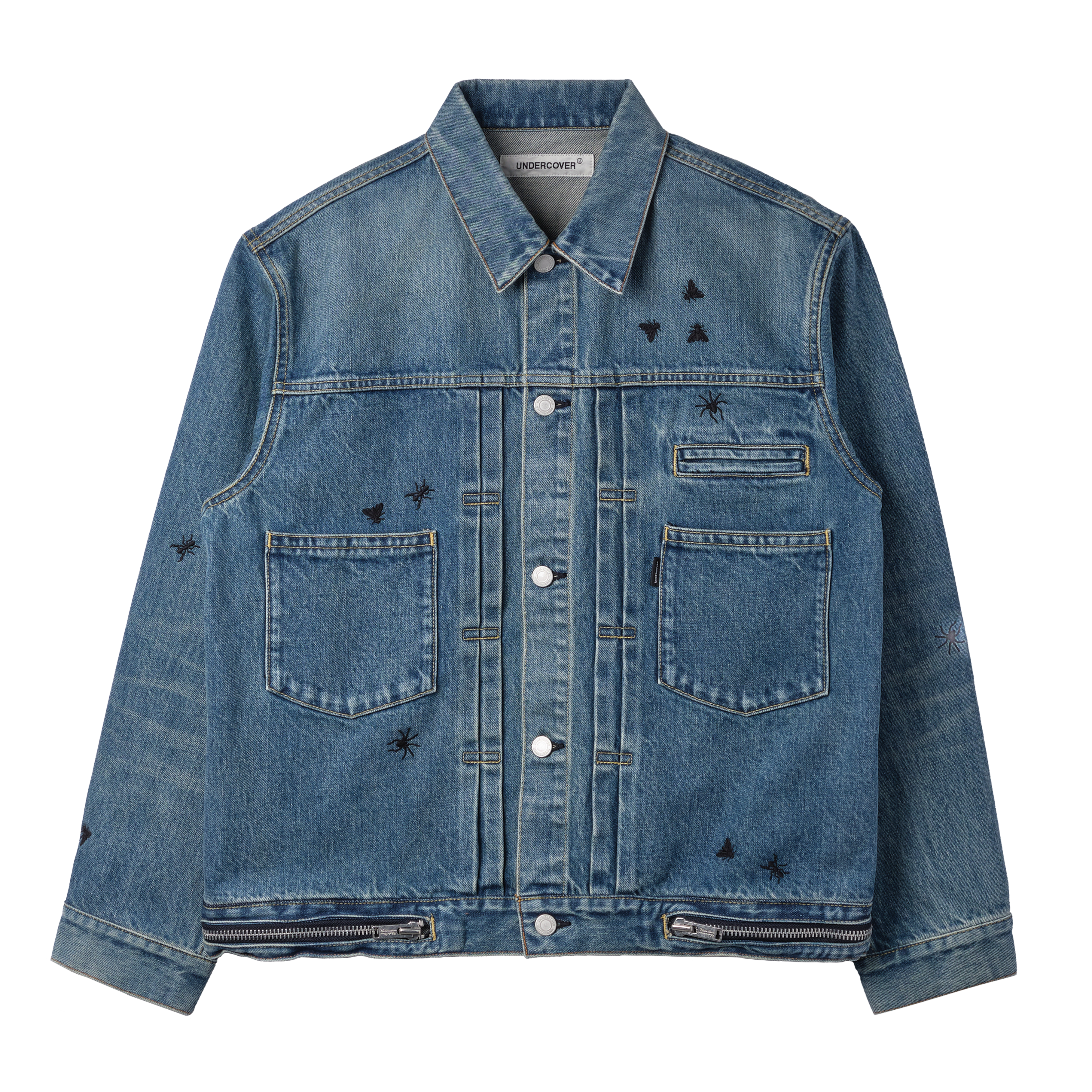 Undercover Denim Patch Pocket Blouson With Embroidery Detail Indigo 8235