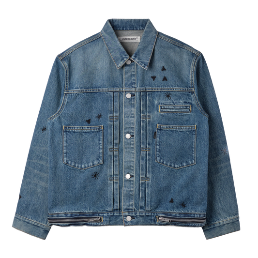 UNDERCOVER DENIM PATCH POCKET BLOUSON WITH EMBROIDERY DETAIL INDIGO
