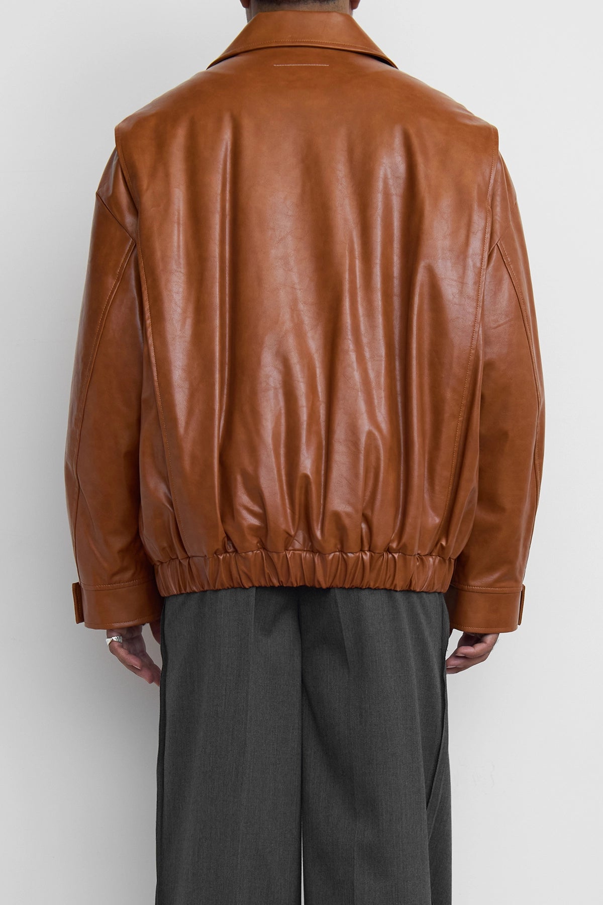 MM6 Faux Leather Aviator Bomber Jacket Caramel